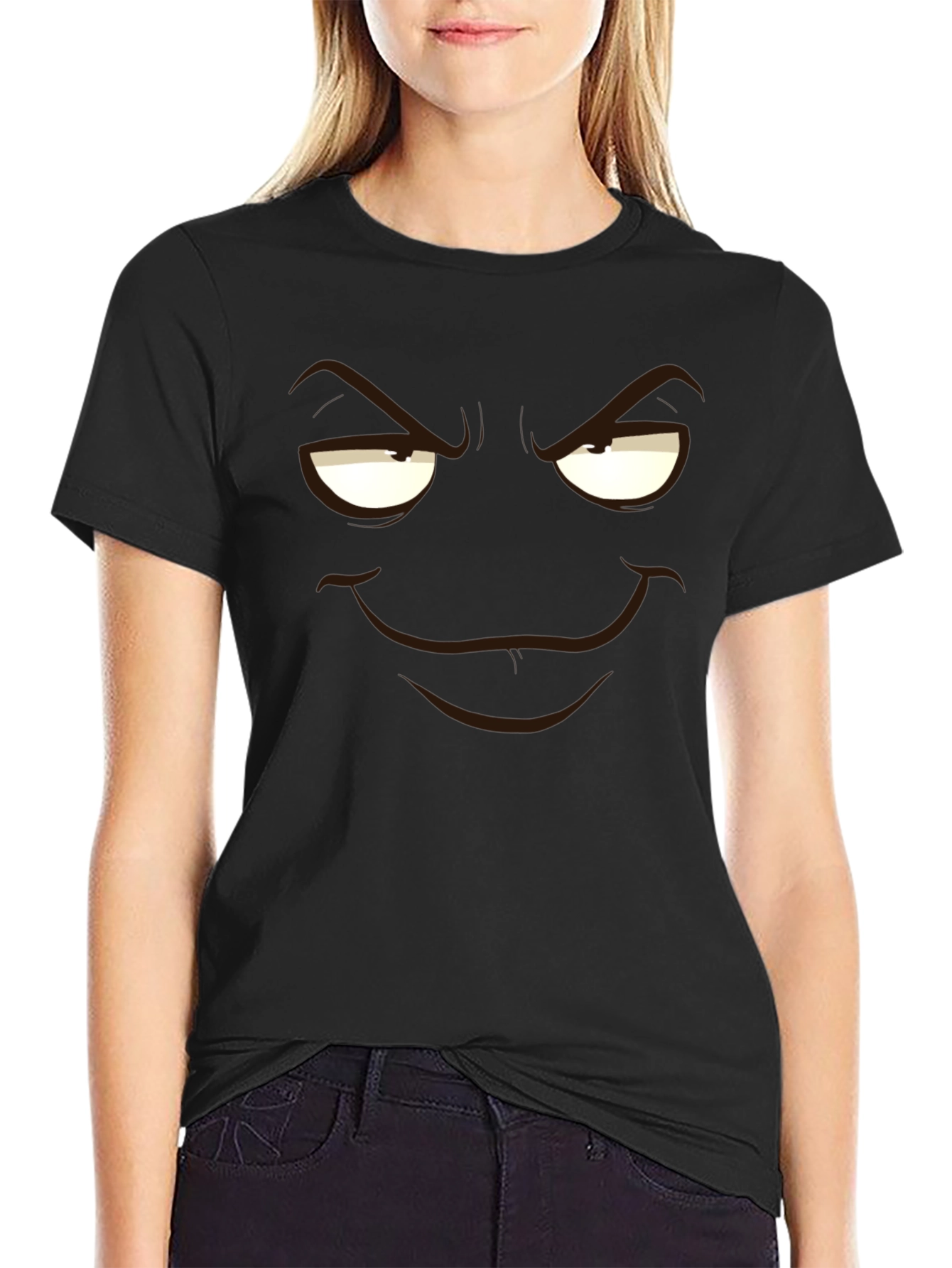 Black Men's Black T-Shirt with Mischievous Face Graphic view 2