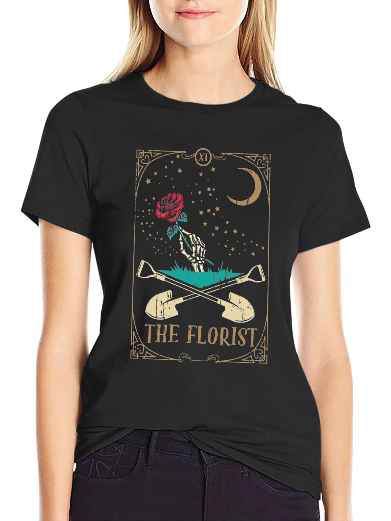 Black The Florist Tarot Card T-Shirt - Unique Graphic Tee view 2