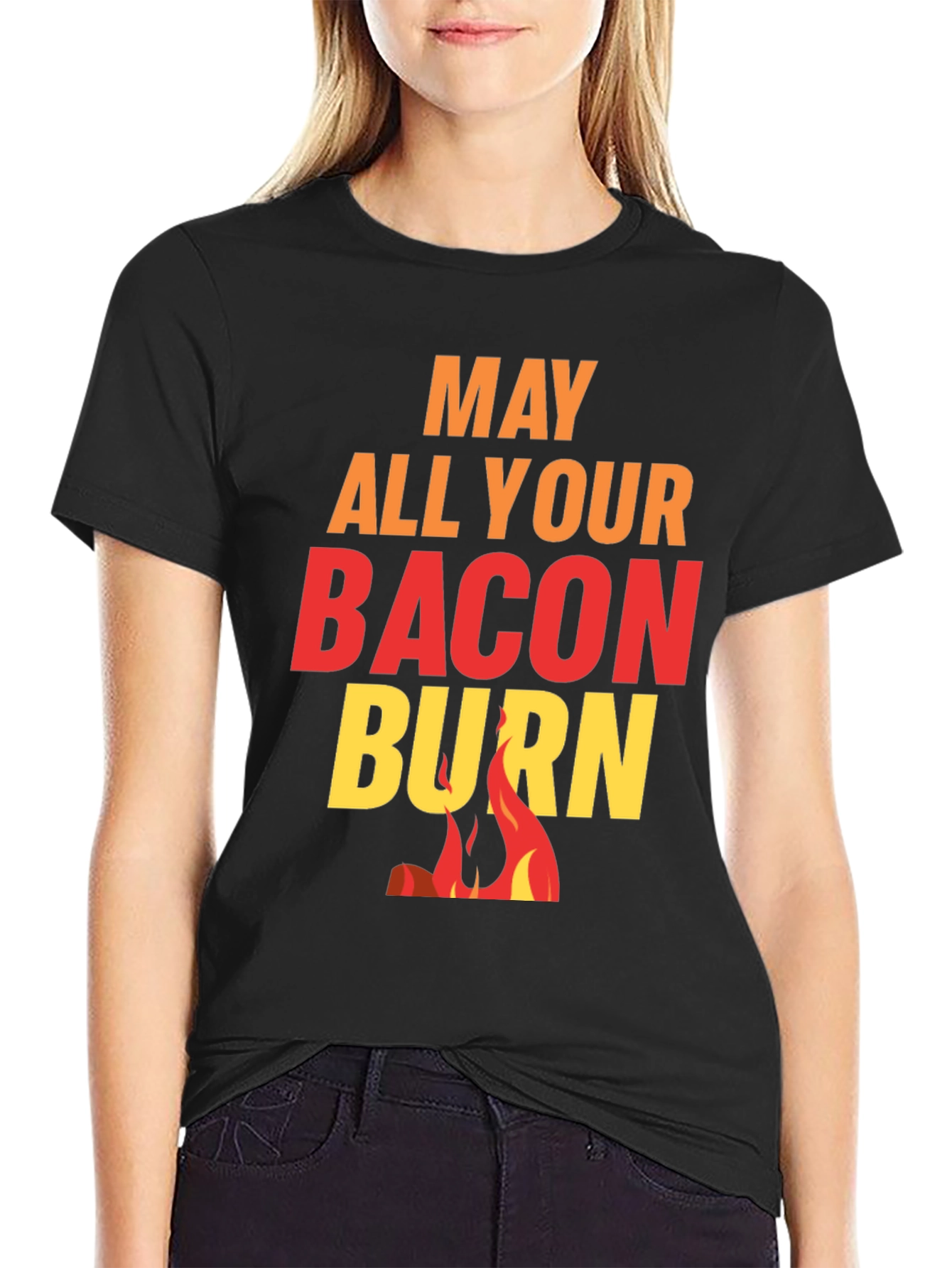 Black May All Your Bacon Burn Novelty Graphic Tee view 2