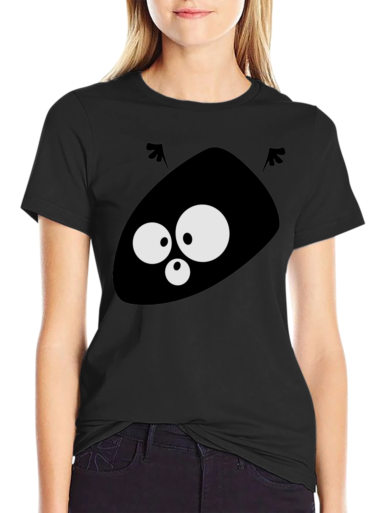 Black Funny Alien Face Graphic Black T-Shirt view 2