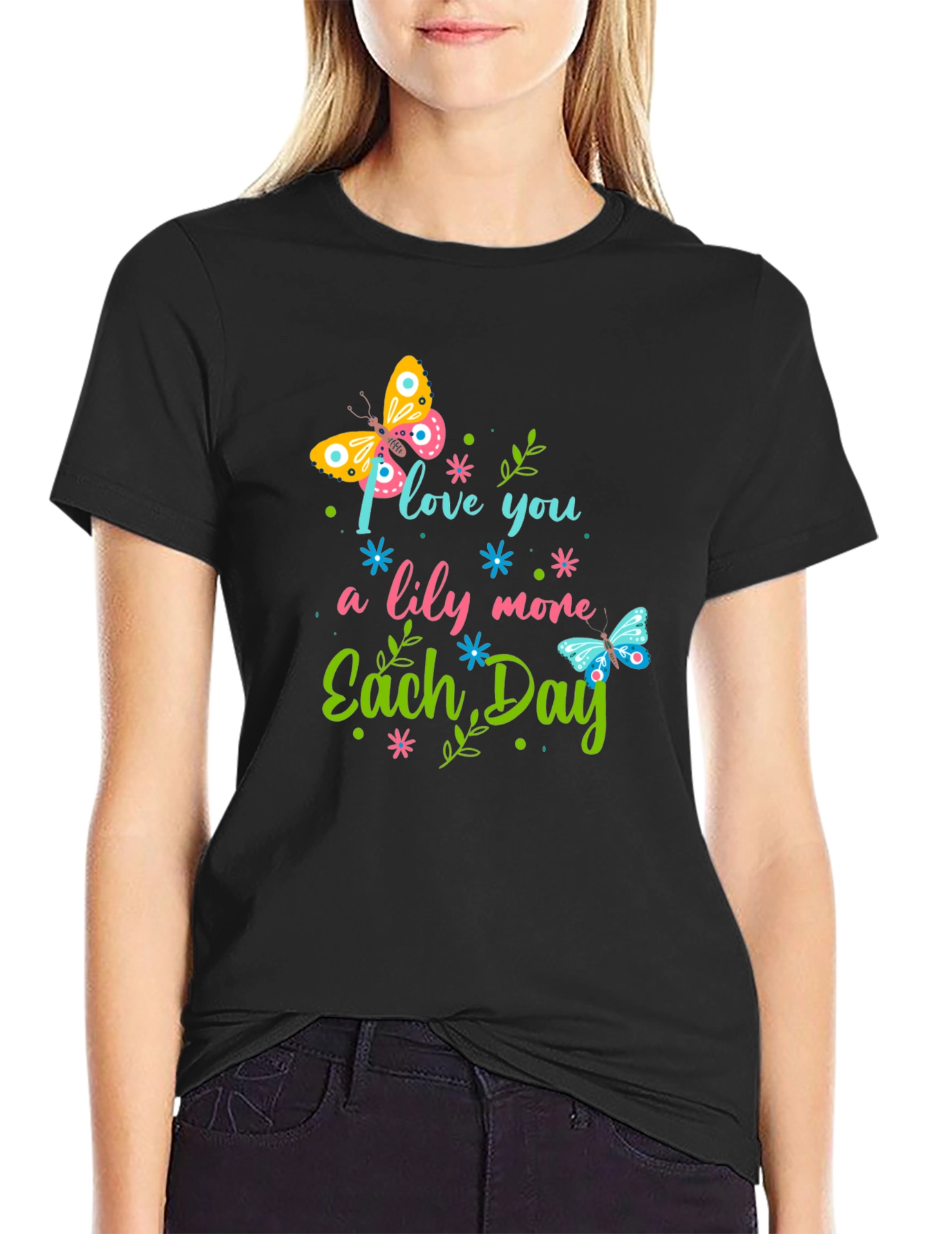 Black I Love You More Each Day Butterfly Graphic Tee view 2