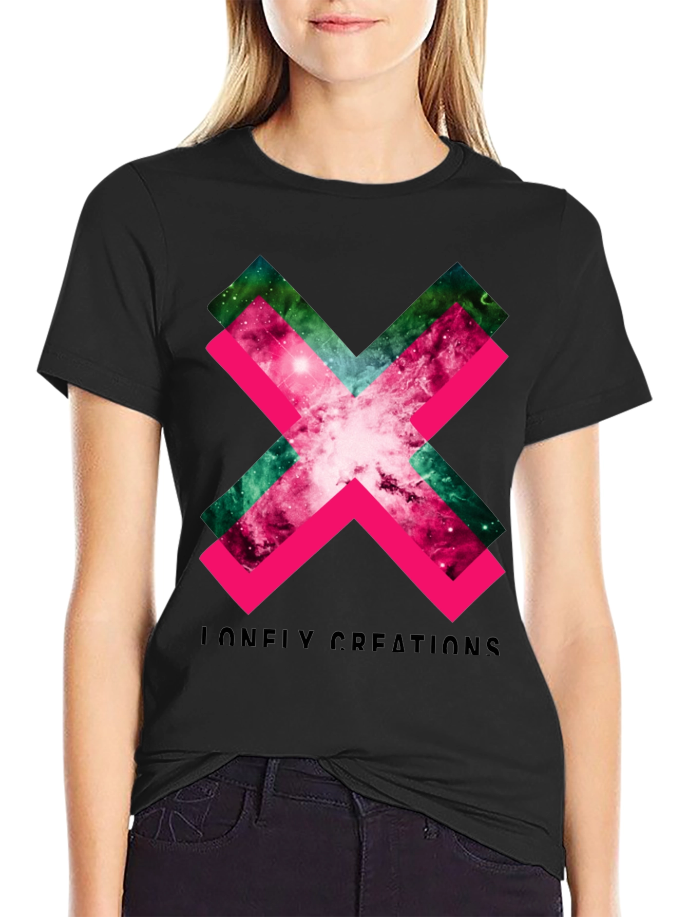 Black Galaxy X Graphic Tee - Black Cotton Blend T-Shirt view 2