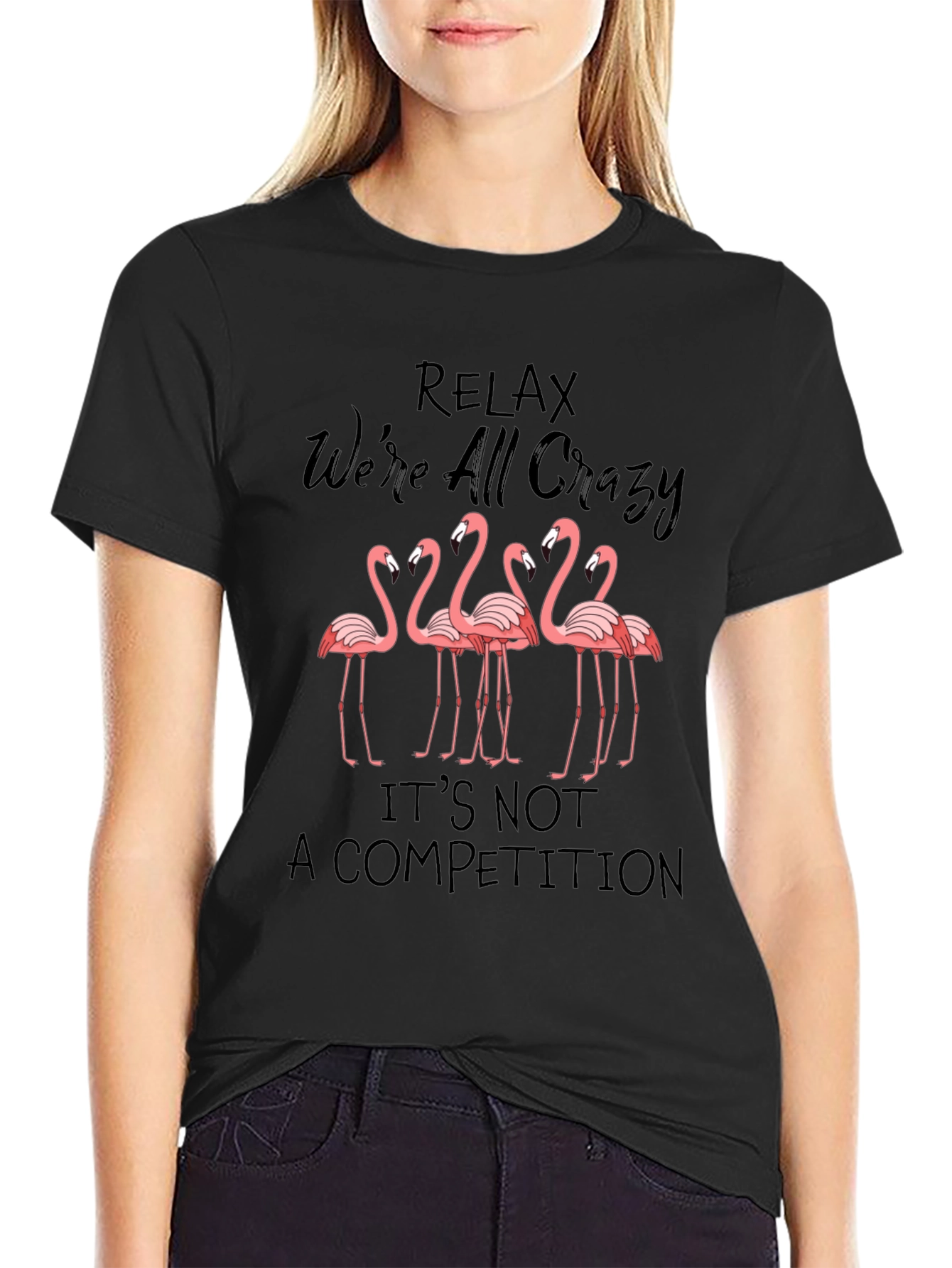 Black Relax Crazy Flamingo Graphic Tee view 2