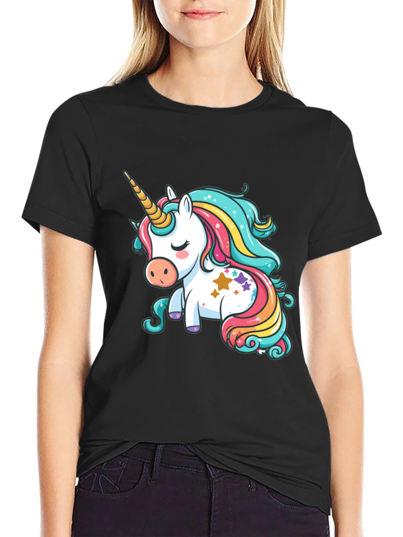 Black Unicorn Graphic Tee - Cute Cartoon Design view 2