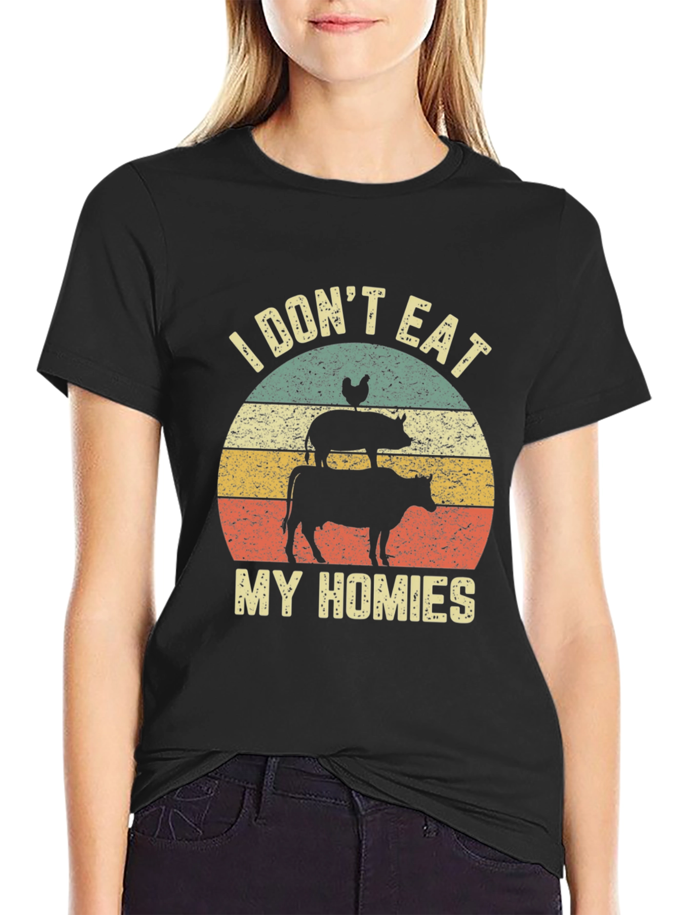 Black Vegan T-Shirt - "I Don't Eat My Homies" Animal Lover Tee view 2