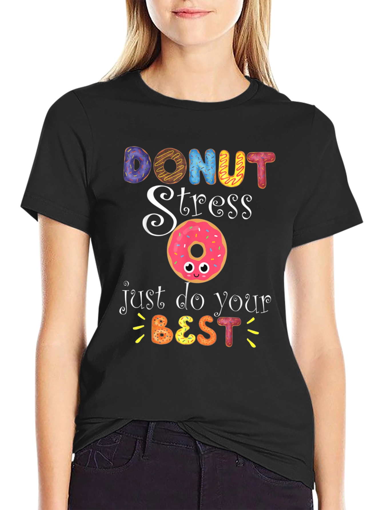 Black Donut Stress Funny Graphic T-Shirt view 2