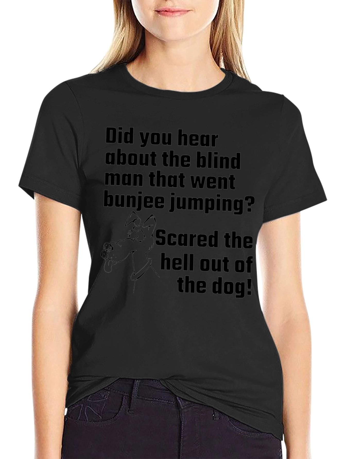 Black Blind Bungee Jumper Dog Humor T-Shirt view 2