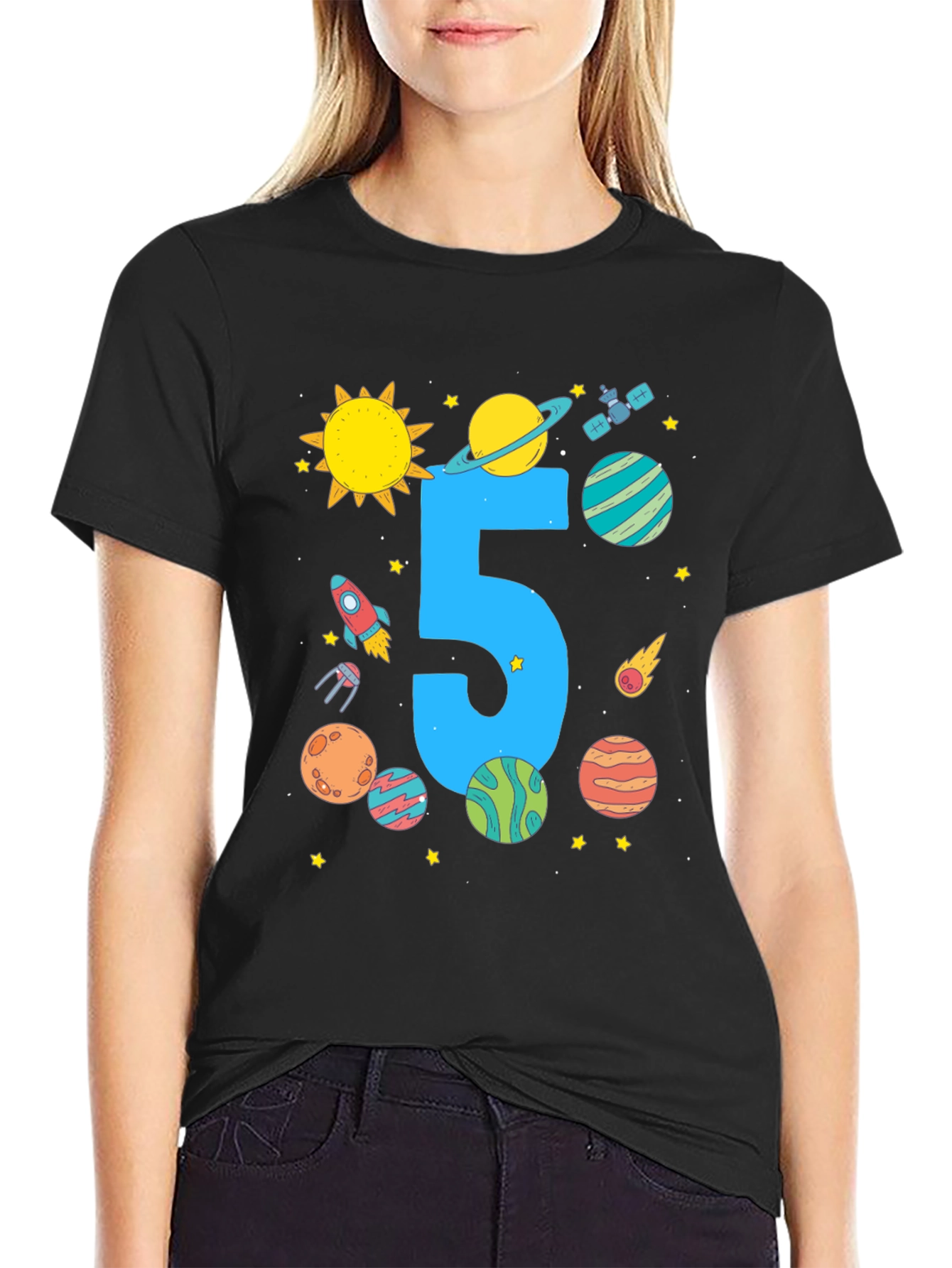 Black Kids 5th Birthday Space T-Shirt view 2