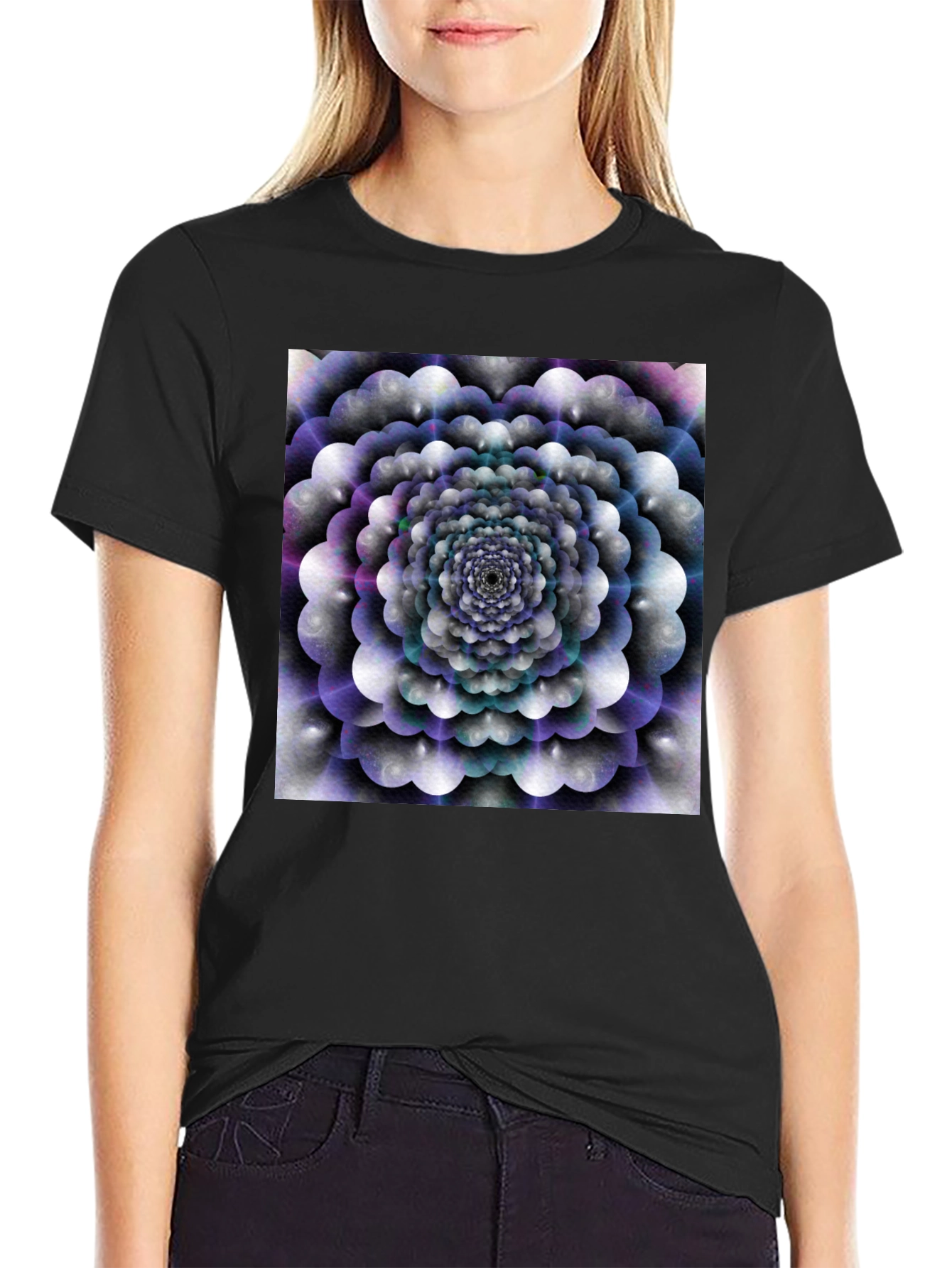 Black Abstract Floral T-Shirt - Black Cotton Tee view 2
