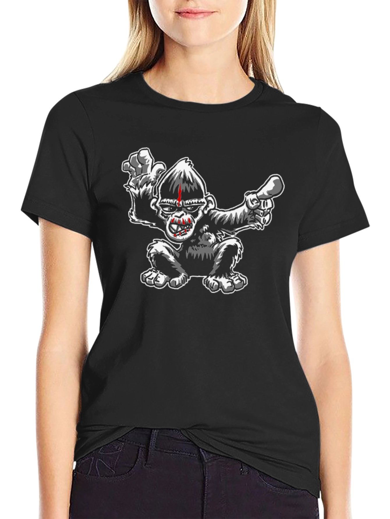 Black Cartoon Gorilla Graphic Black T-Shirt view 2
