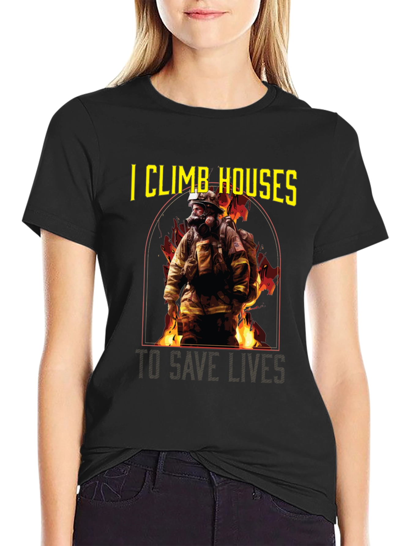 Black Firefighter T-Shirt - I Climb Houses To Save Lives view 2