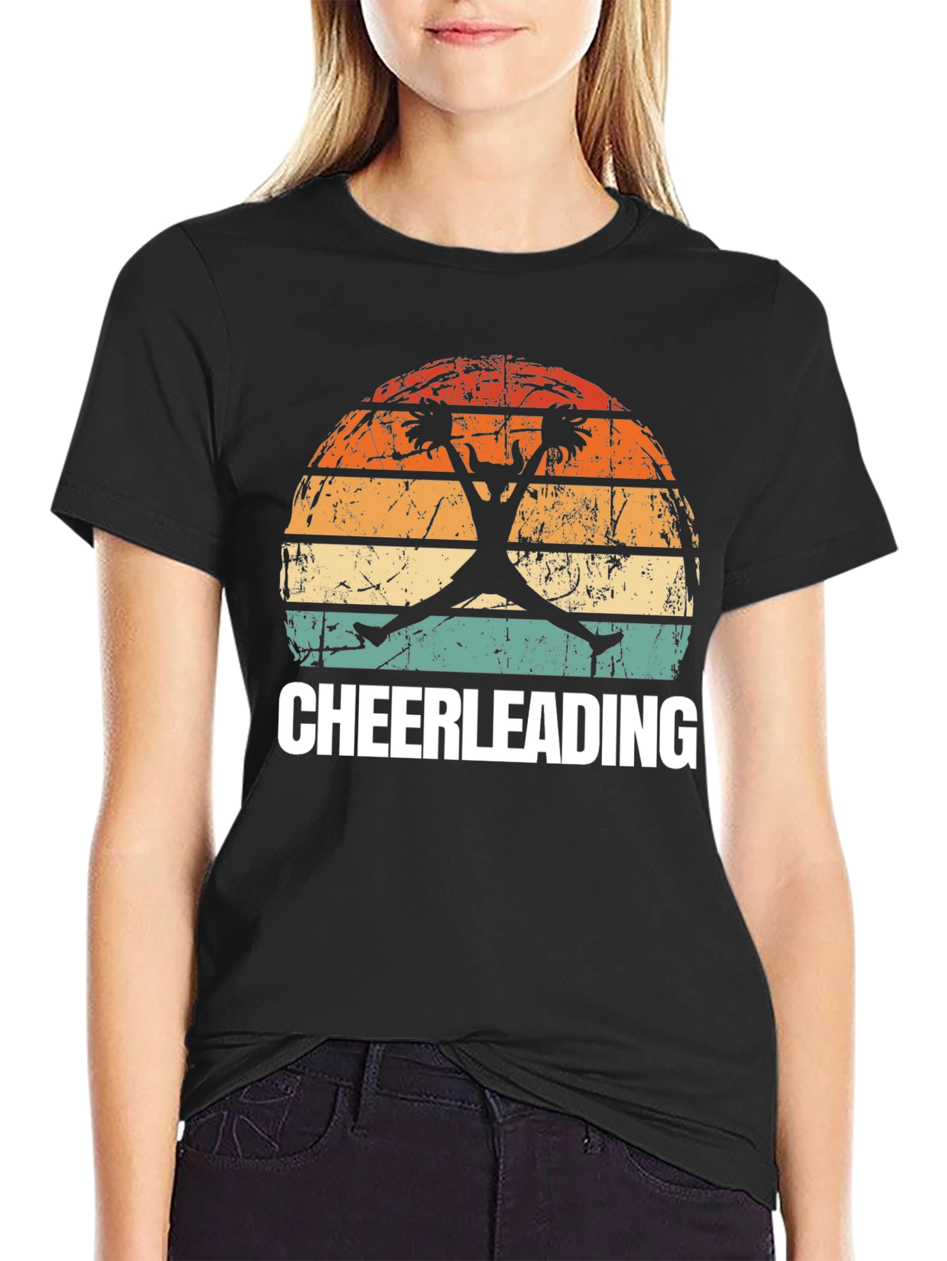 Black Cheerleading Sunset T-Shirt - Vintage Style view 2