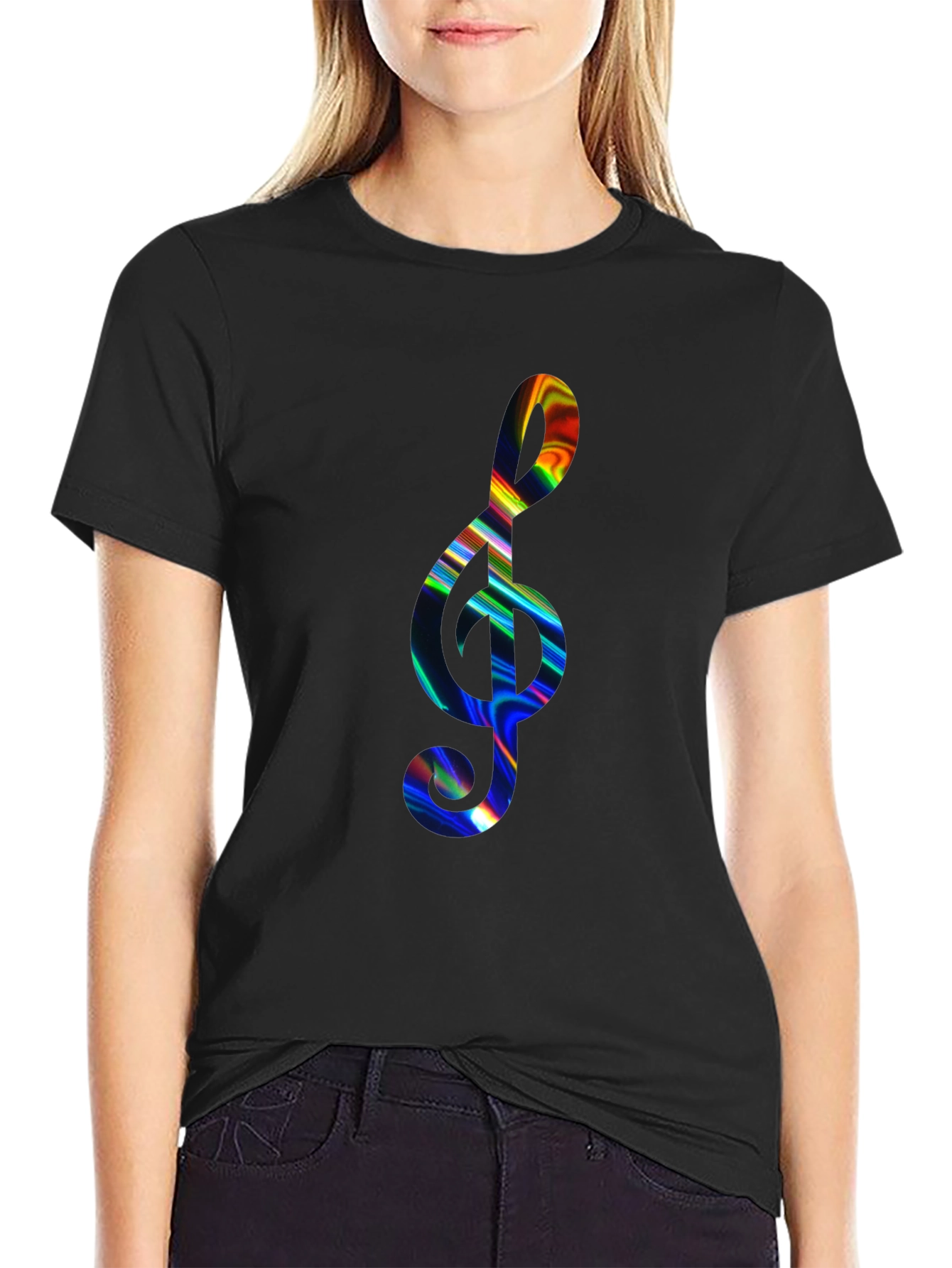 Black Rainbow Treble Clef Black T-Shirt view 2
