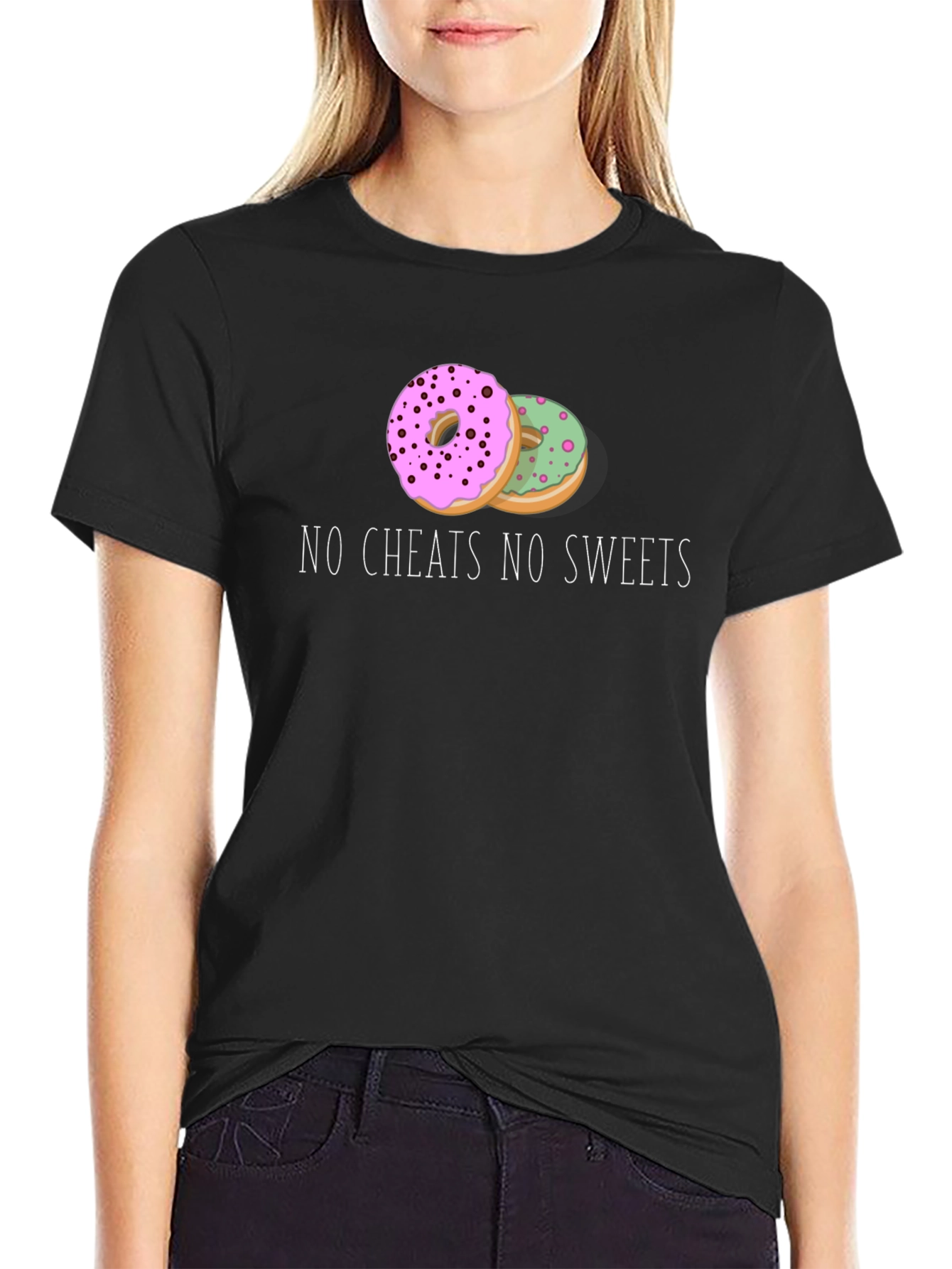 Black No Cheats No Sweets Donut Graphic Tee view 2