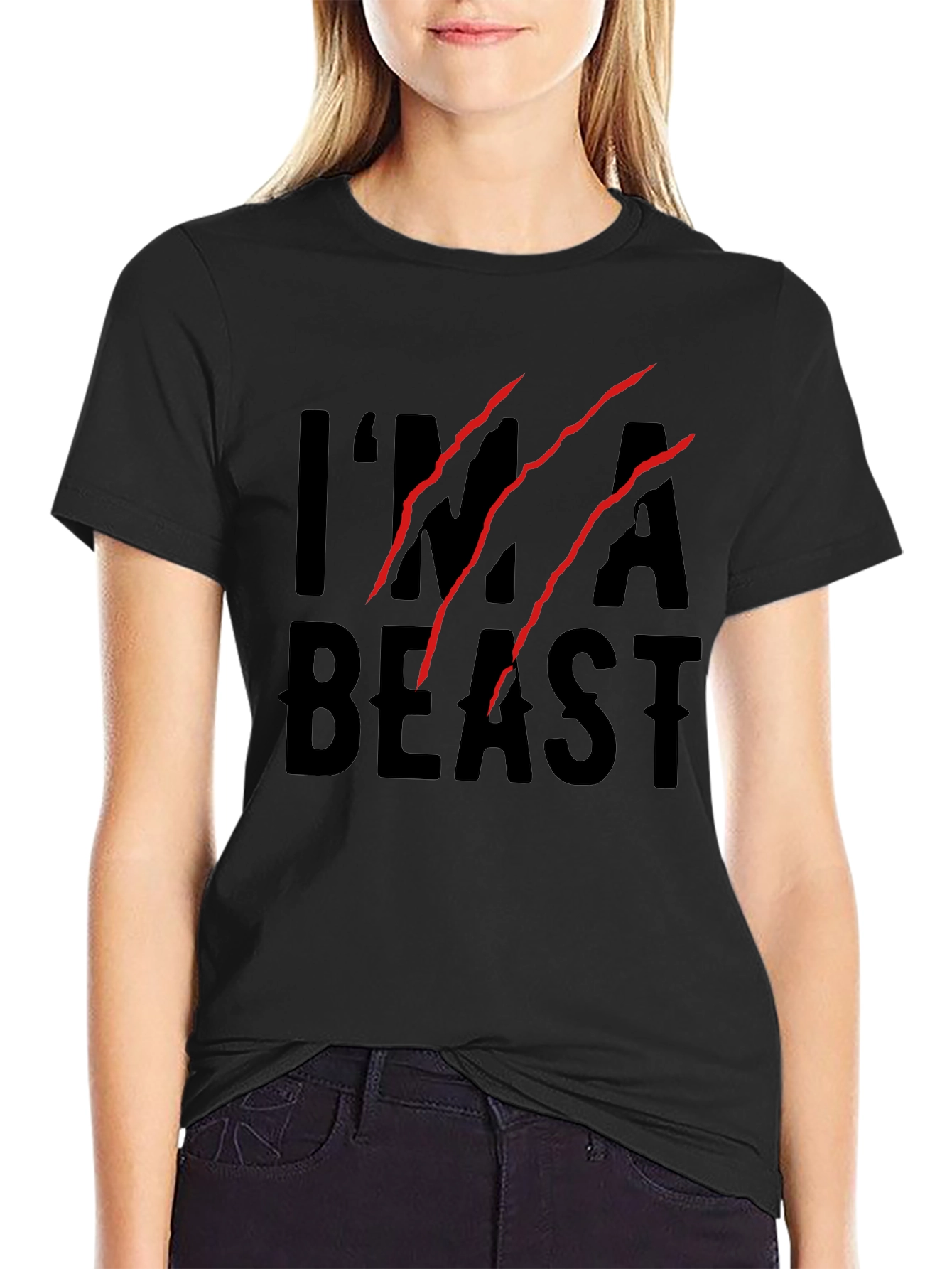 Black I'm a Beast Claw Graphic T-Shirt - Black Cotton Blend view 2