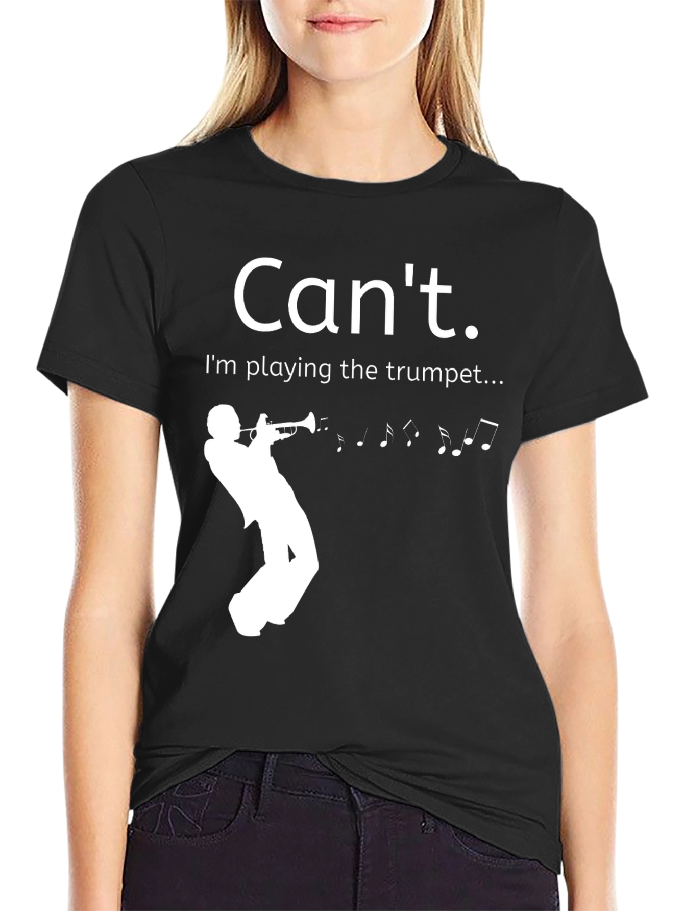 Black Can't. I'm playing the trumpet T-shirt view 2
