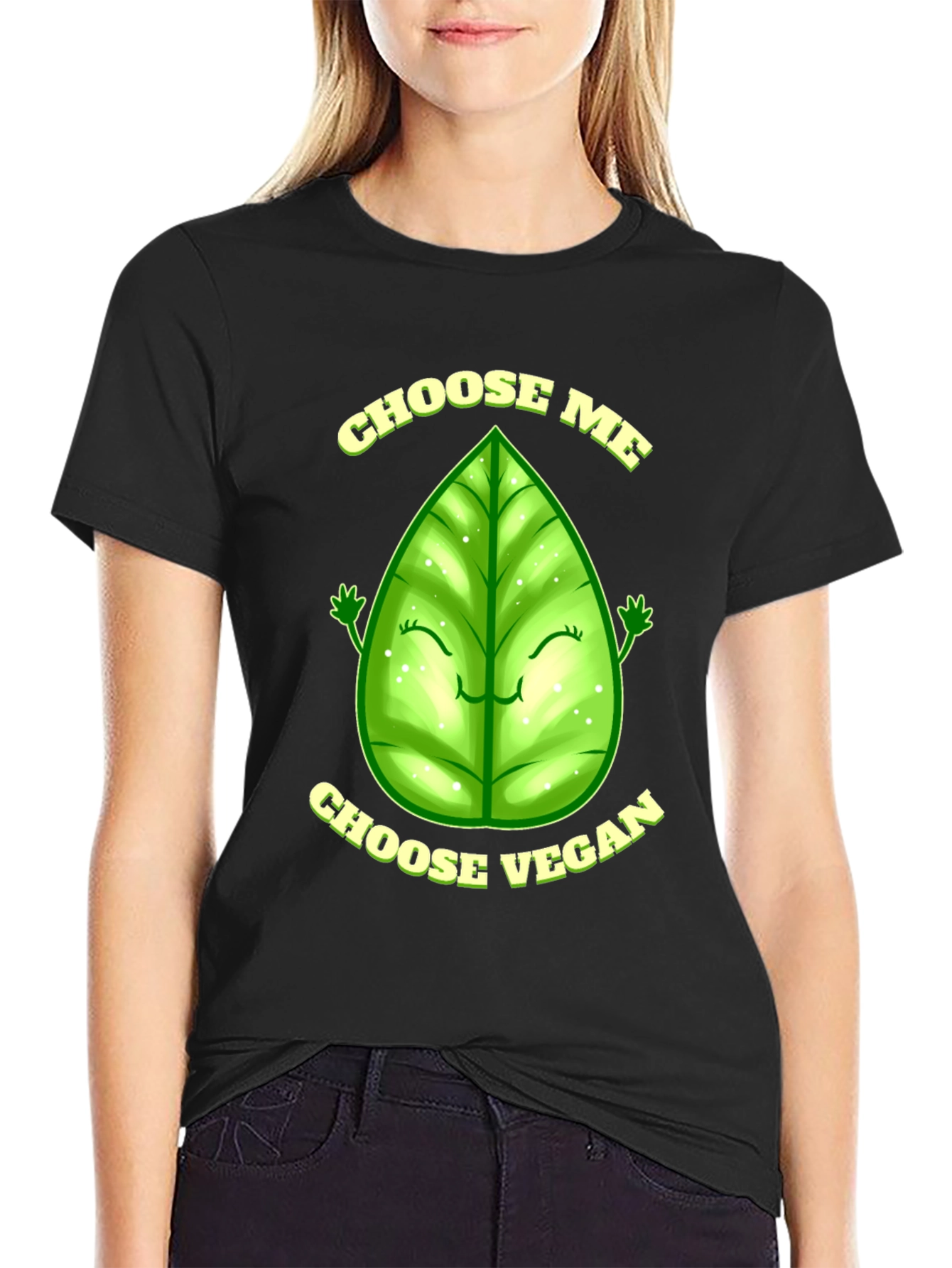 Black Choose Vegan T-Shirt - Leaf Design view 2