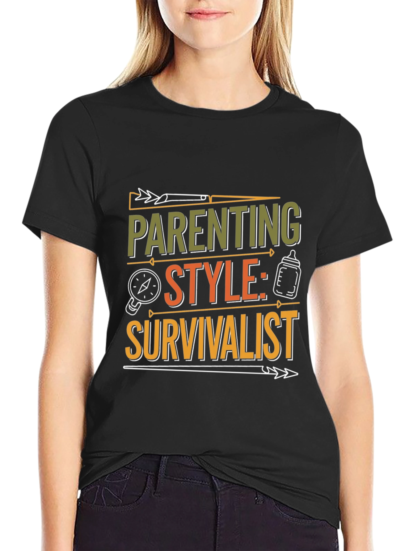 Black Parenting Style: Survivalist T-Shirt - Black Crew Neck Tee view 2