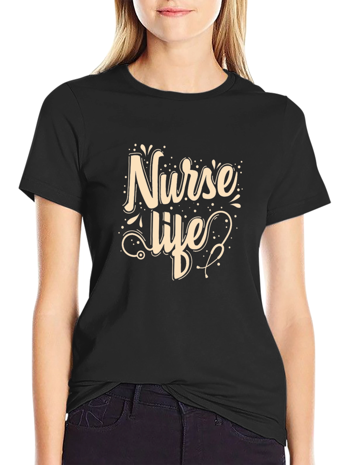Black Nurse Life Graphic T-Shirt - Black Casual Tee view 2