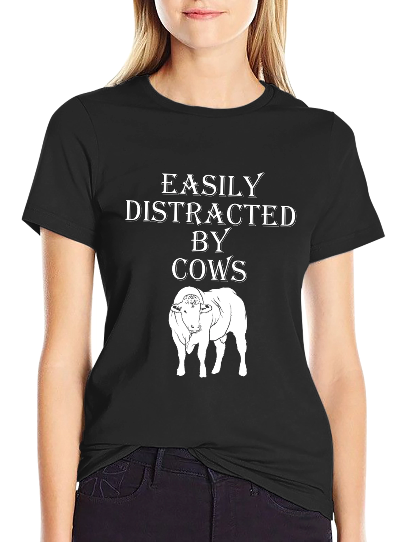 Black Easily Distracted By Cows Black T-Shirt view 2