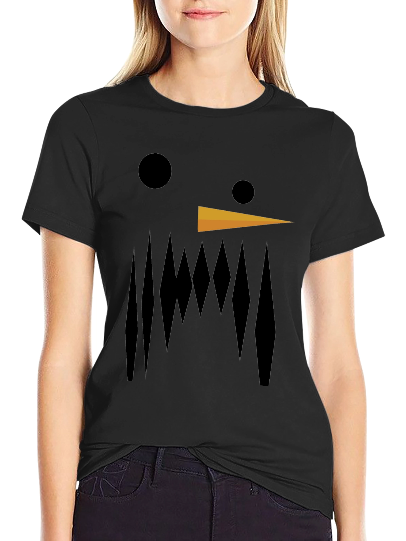 Black Abstract Snowman Graphic Tee - Black Cotton Blend view 2