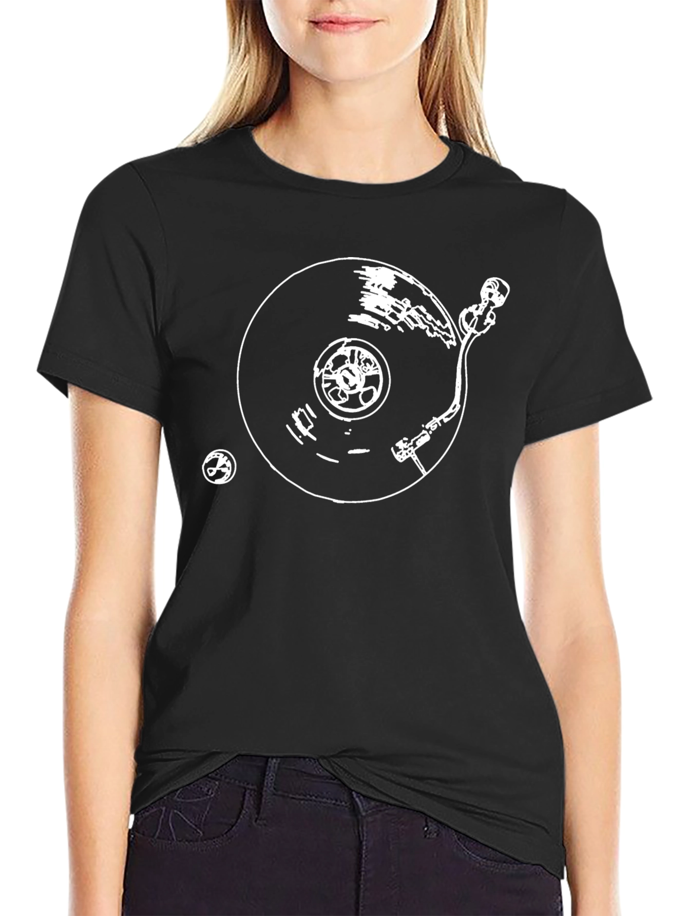 Black Turntable Graphic T-Shirt - Retro DJ Vibe view 2