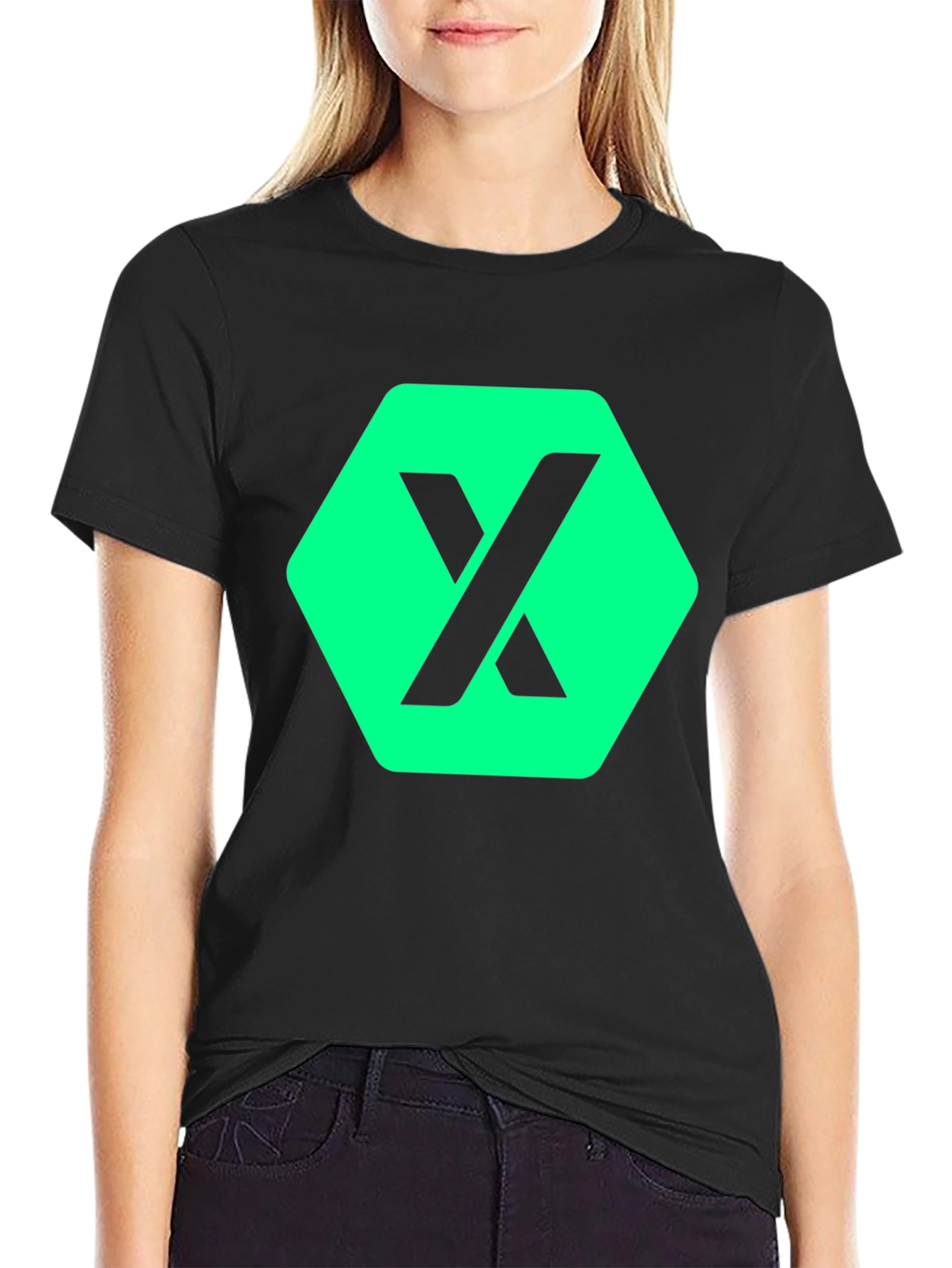 Black Modern Graphic Tee: Black Shirt with Geometric "X" Design view 2