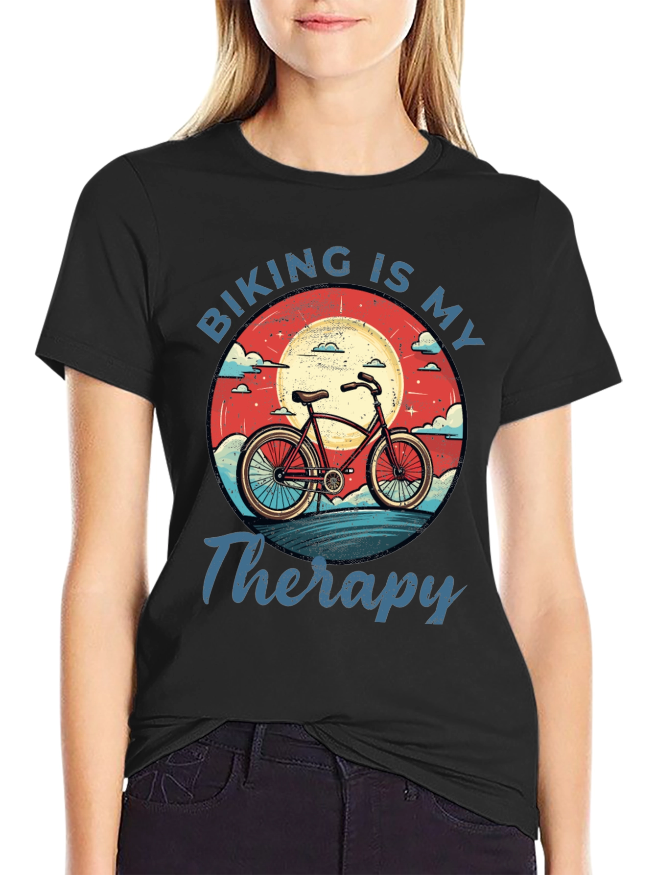 Black Biking is My Therapy Graphic T-Shirt view 2