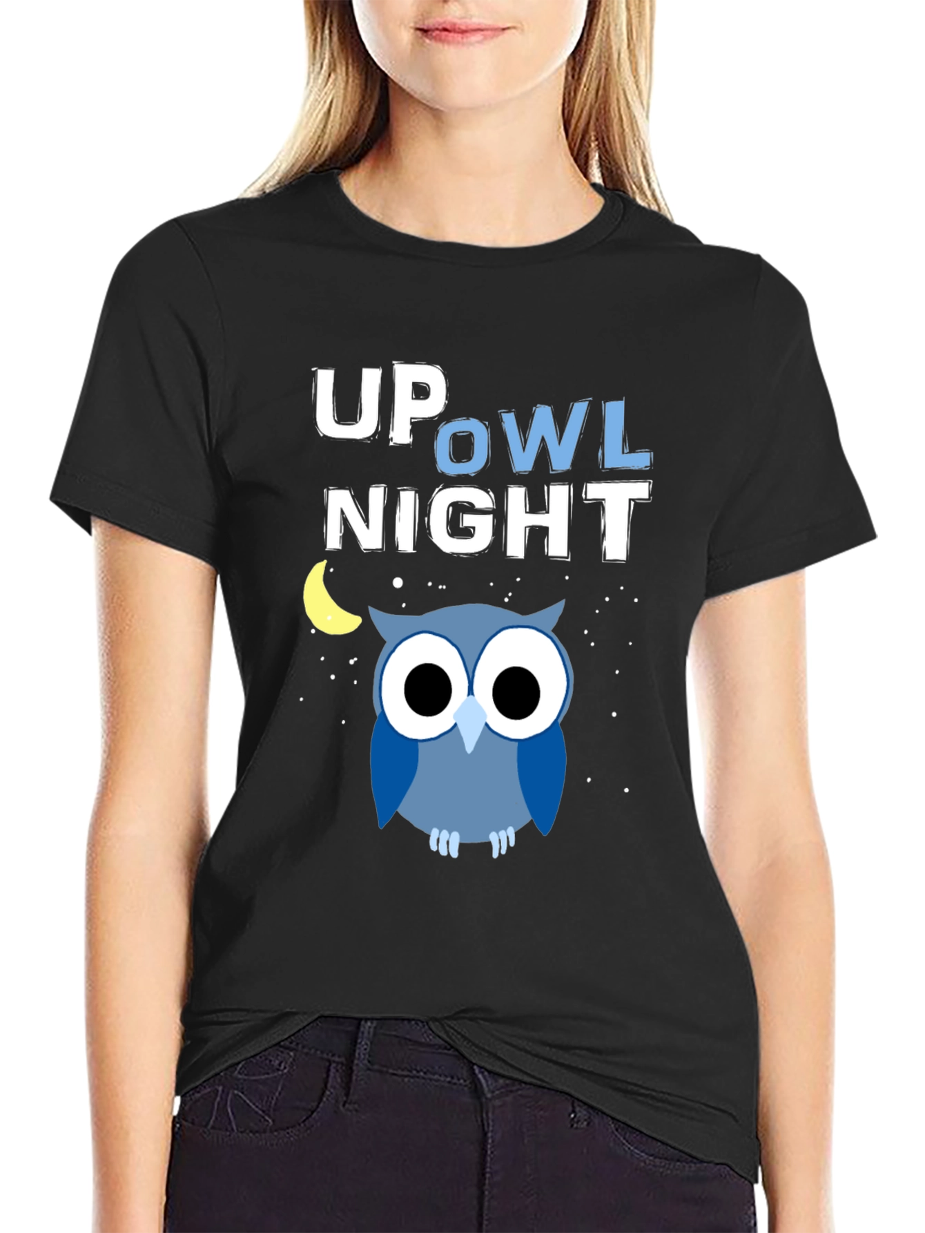 Black Up Owl Night Graphic Tee - Midnight Blue view 2