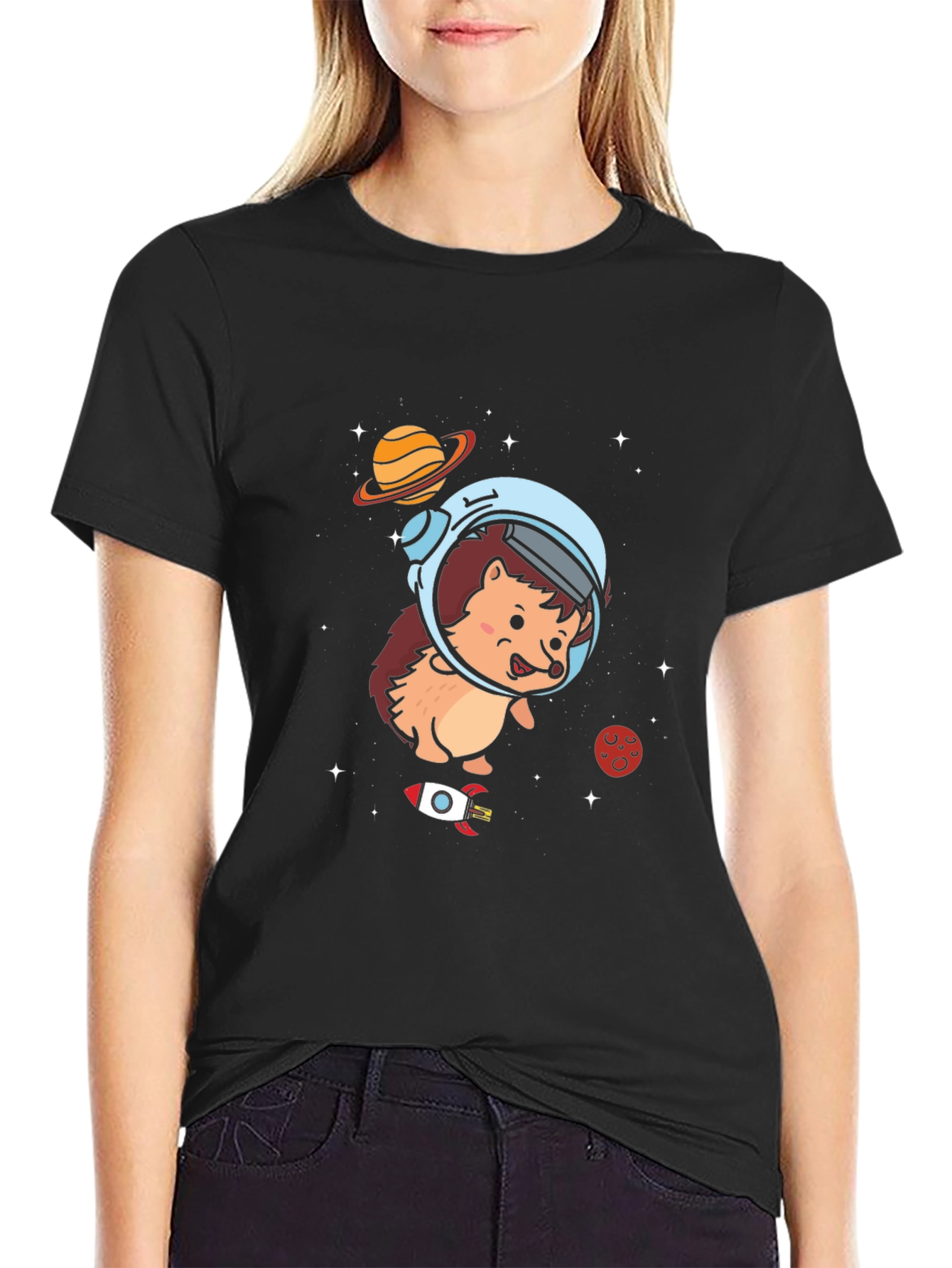 Black Astronaut Hedgehog T-Shirt - Space Adventure view 2