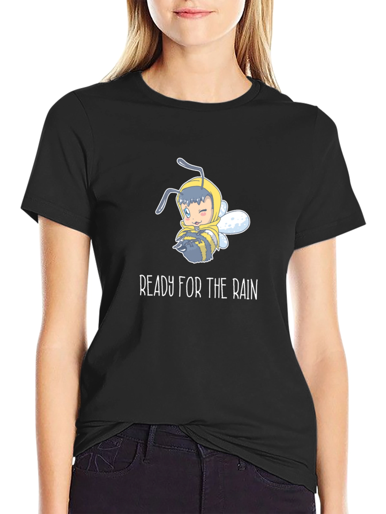Black Ready for the Rain Cartoon Bee T-Shirt view 2