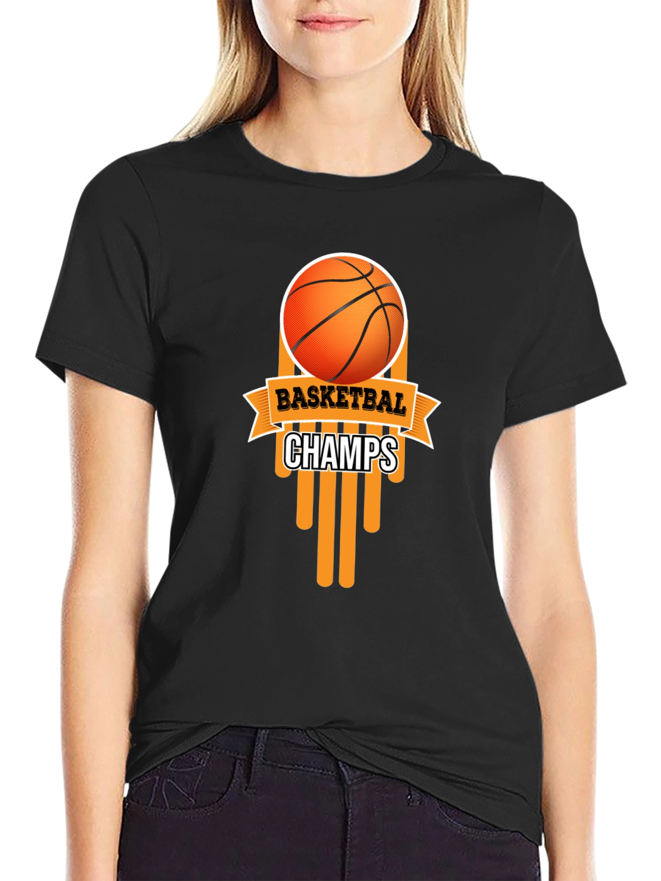 Black Basketball Champs Black Graphic T-Shirt view 2