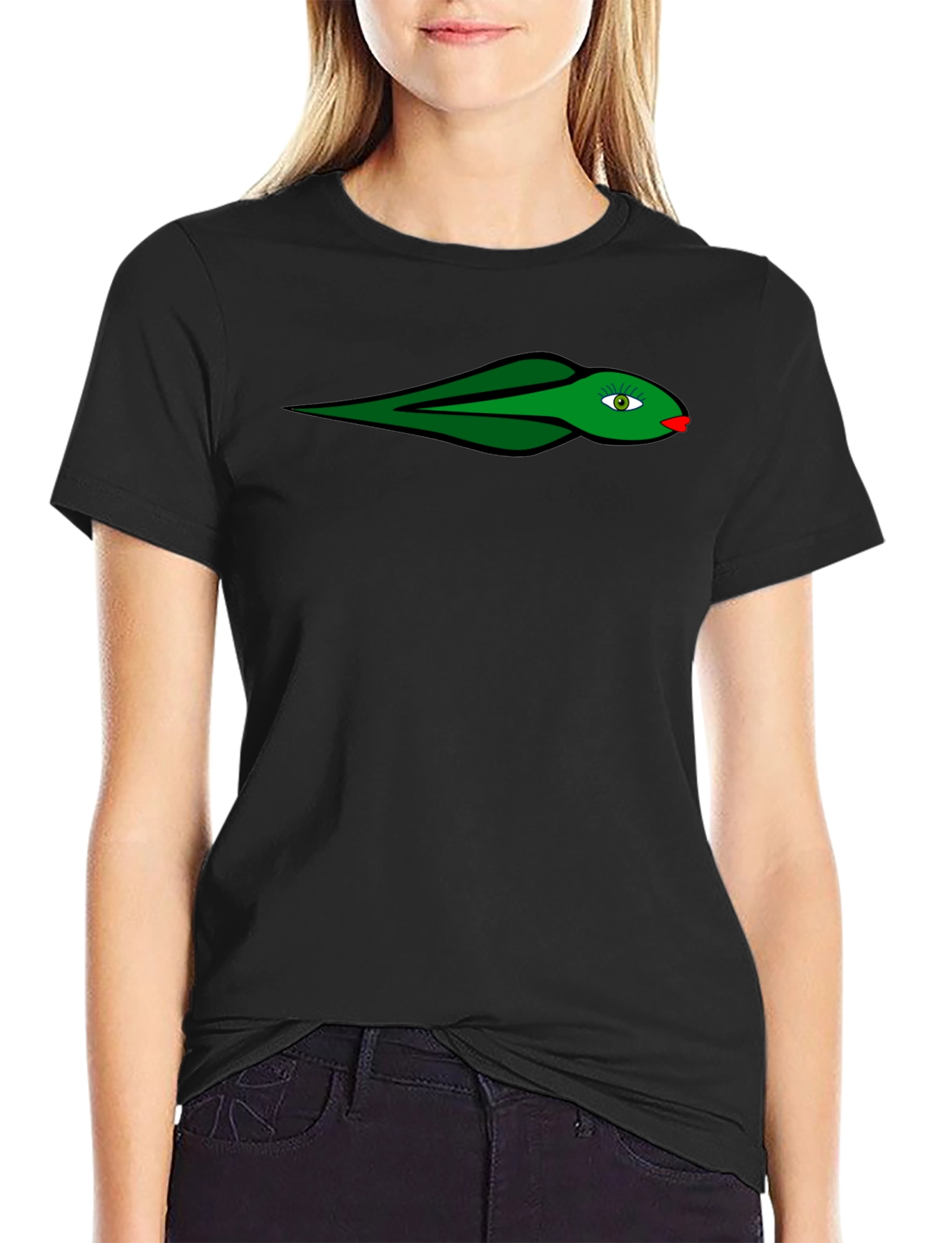 Black Black T-Shirt with Green Snake Design view 2