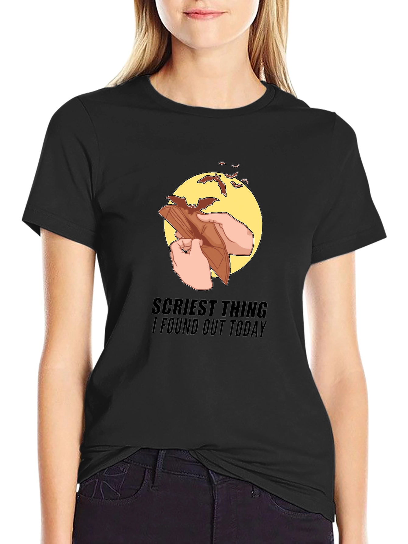 Black Scariest Thing T-Shirt: Bats in Wallet Graphic Tee view 2