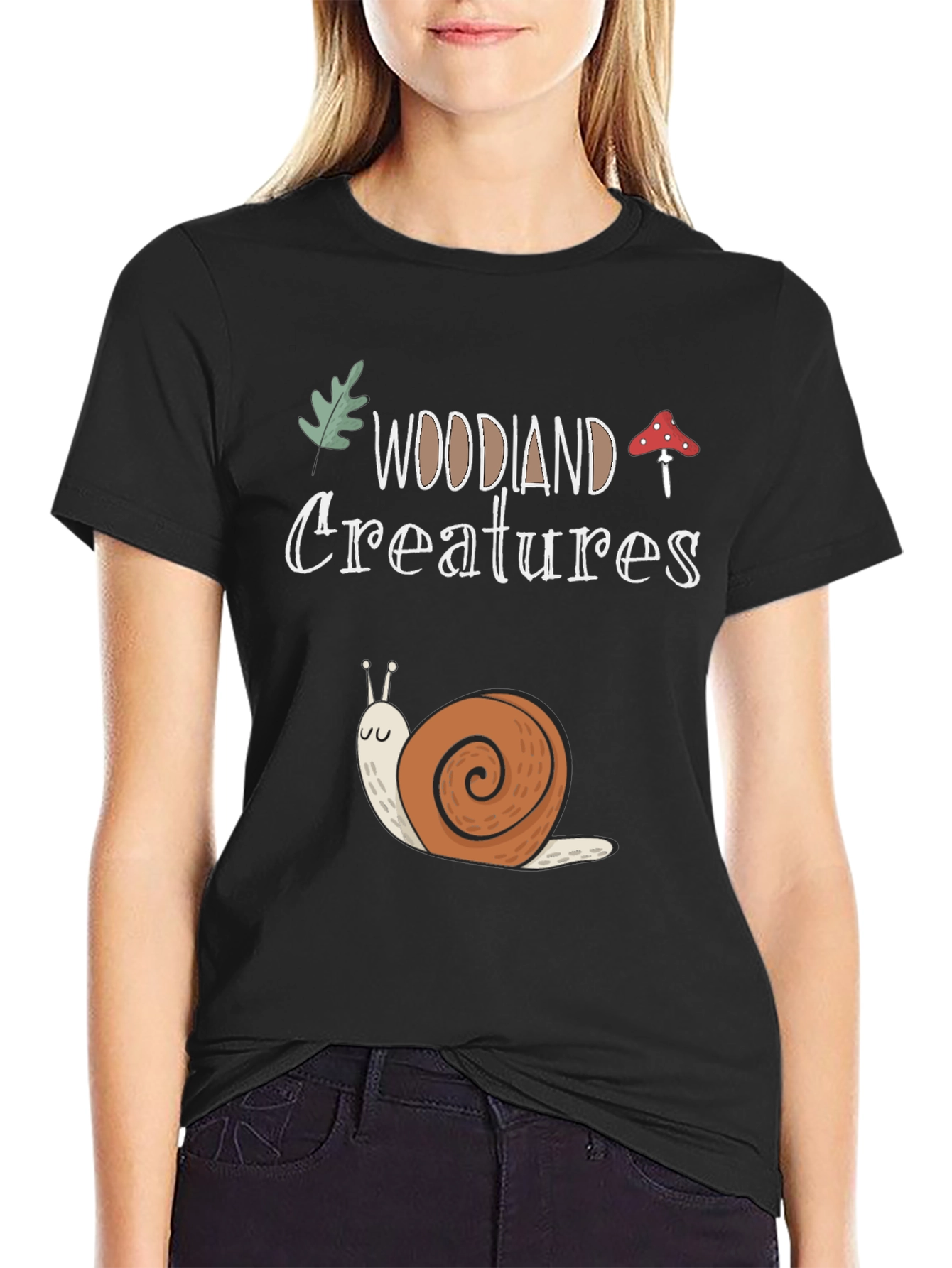 Black Woodland Creatures Snail Graphic T-Shirt view 2