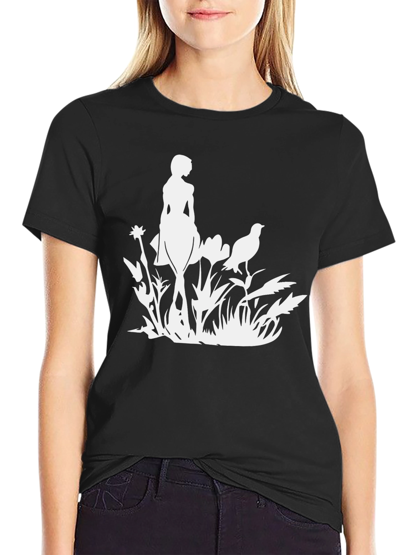 Black Nature Girl Silhouette Black Tee view 2