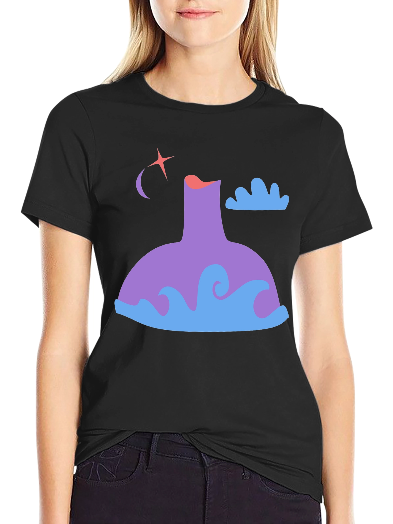 Black Whimsical Graphic Tee - Night Sky Design view 2