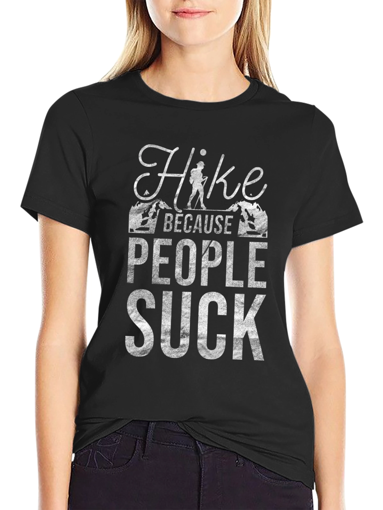 Black Hike Because People Suck Graphic T-Shirt view 2
