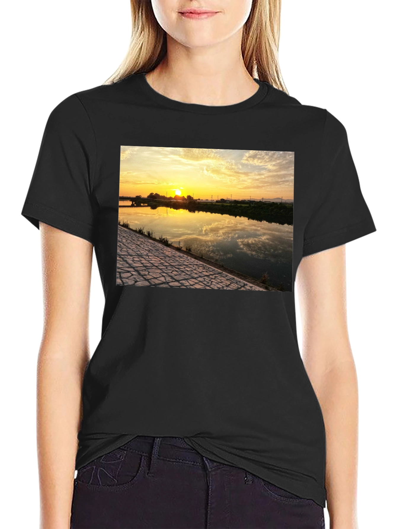 Black Sunset River Graphic Tee - Black view 2