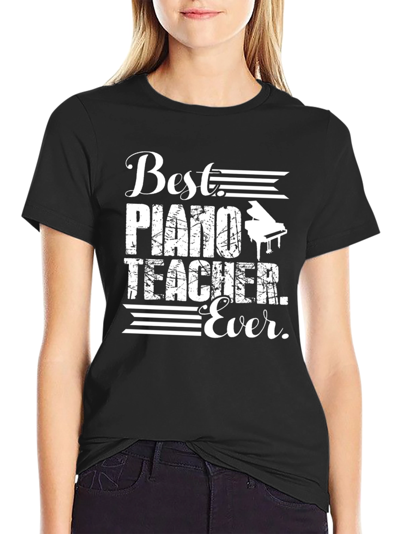 Black Best Piano Teacher Ever Graphic T-Shirt view 2