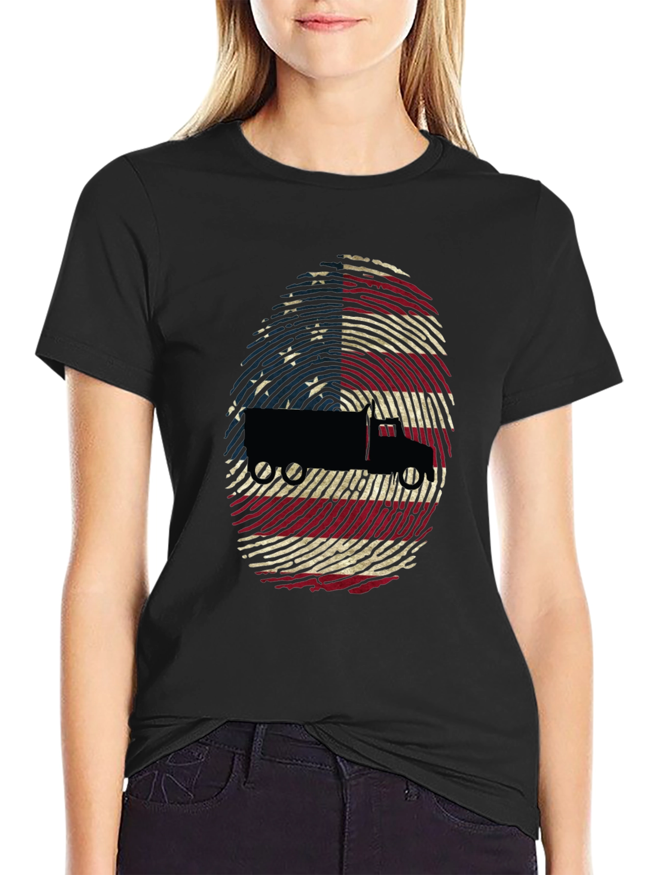 Trucker USA Flag Fingerprint Black T-Shirt - 2