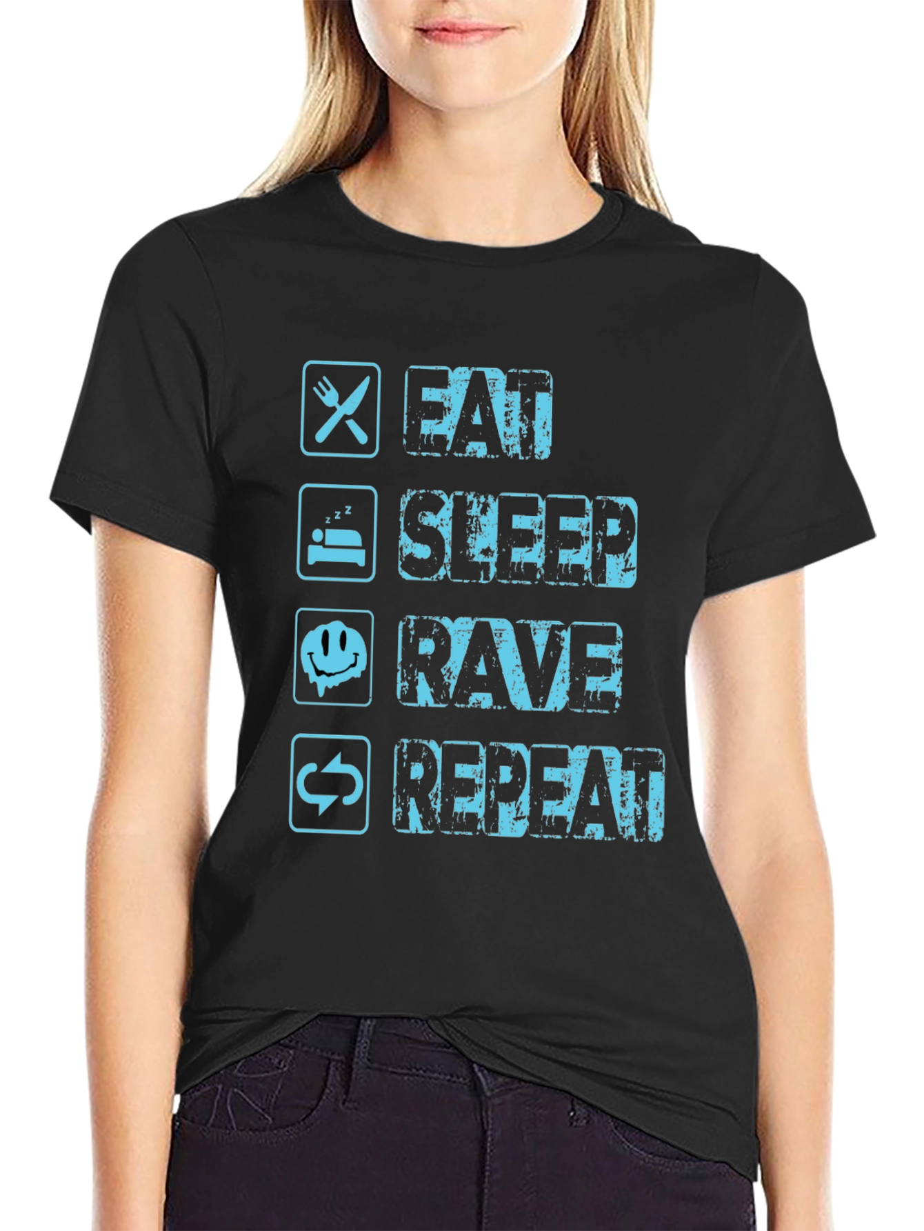 Black Eat Sleep Rave Repeat Graphic Tee view 2