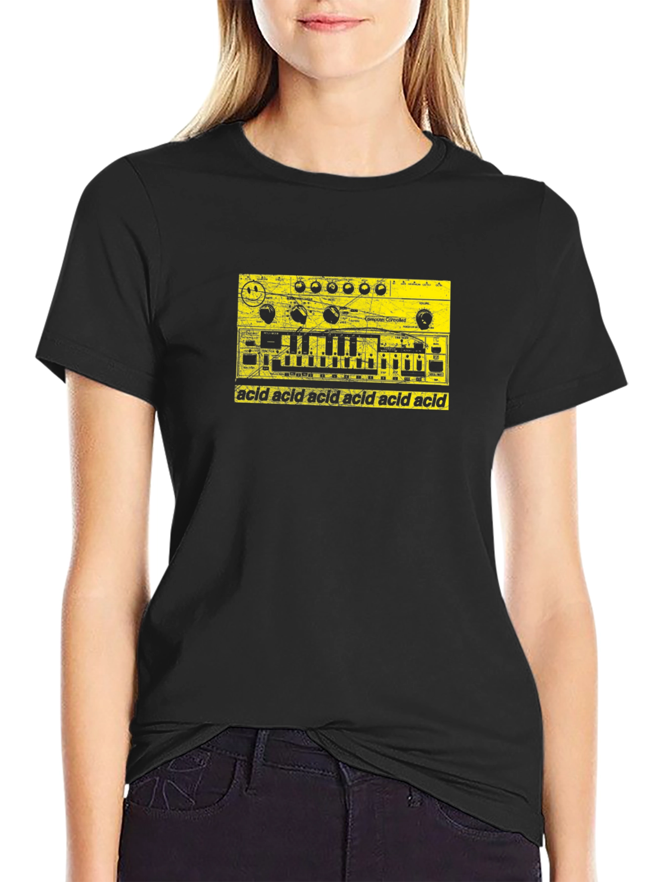Black Acid Music T-Shirt - Synthesizer Graphic Tee view 2