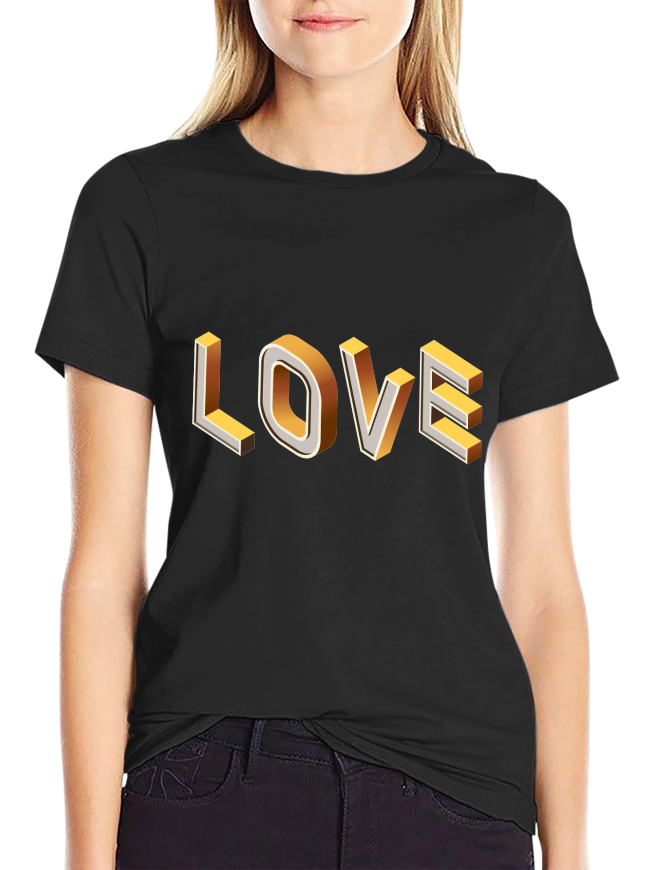 Black Trendy Black T-Shirt with 3D Love Graphic view 2