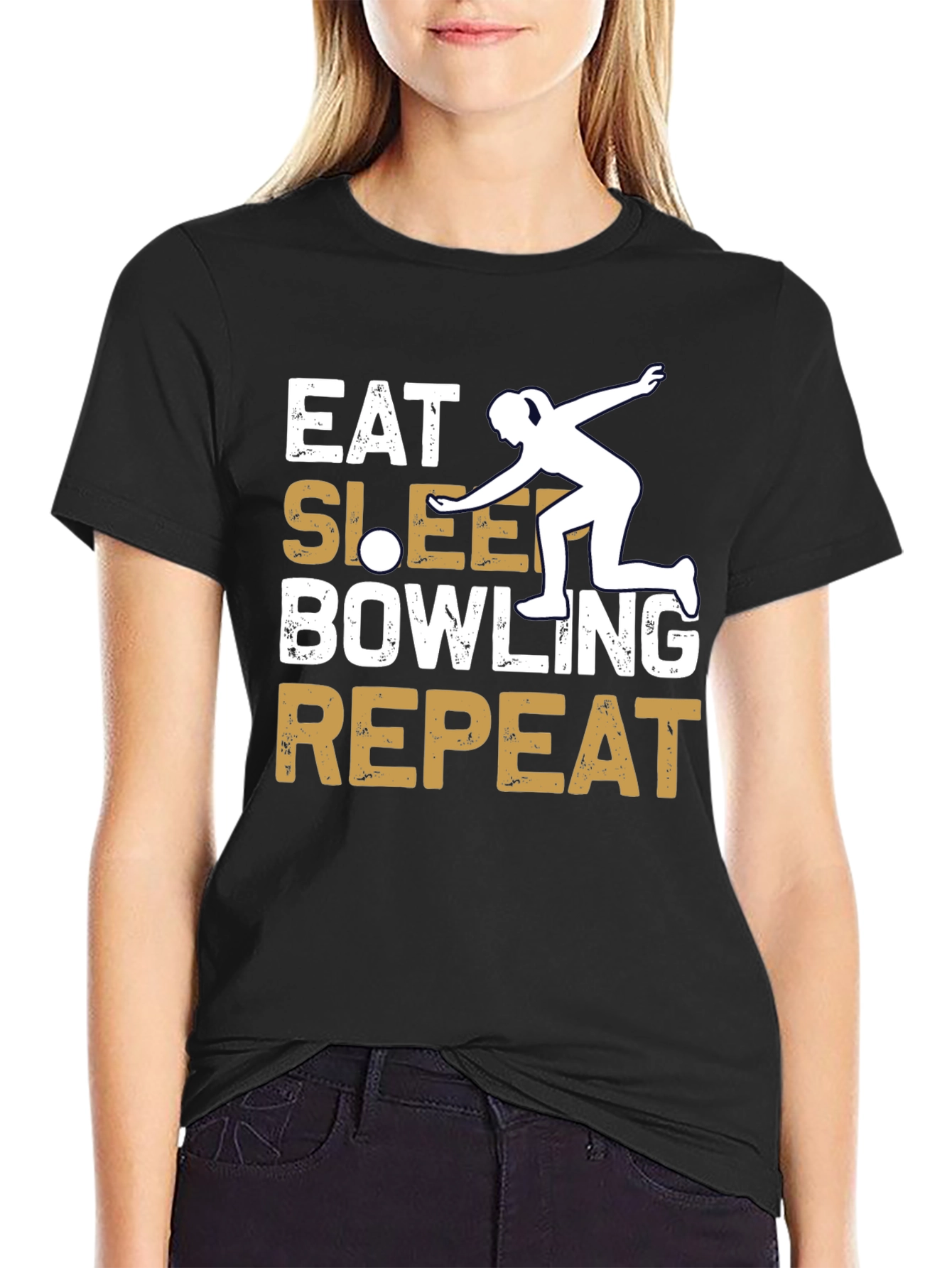 Black Eat Sleep Bowling Repeat Graphic Tee view 2