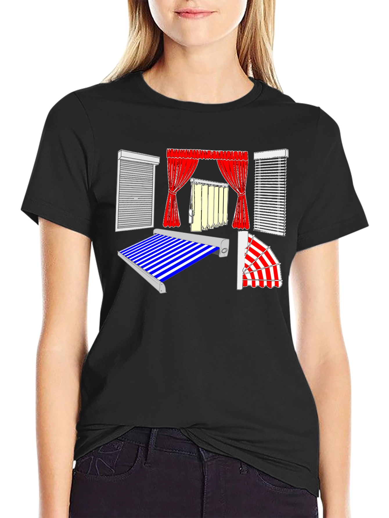 Black Men's Black Graphic T-Shirt - Blinds and Awnings Design view 2