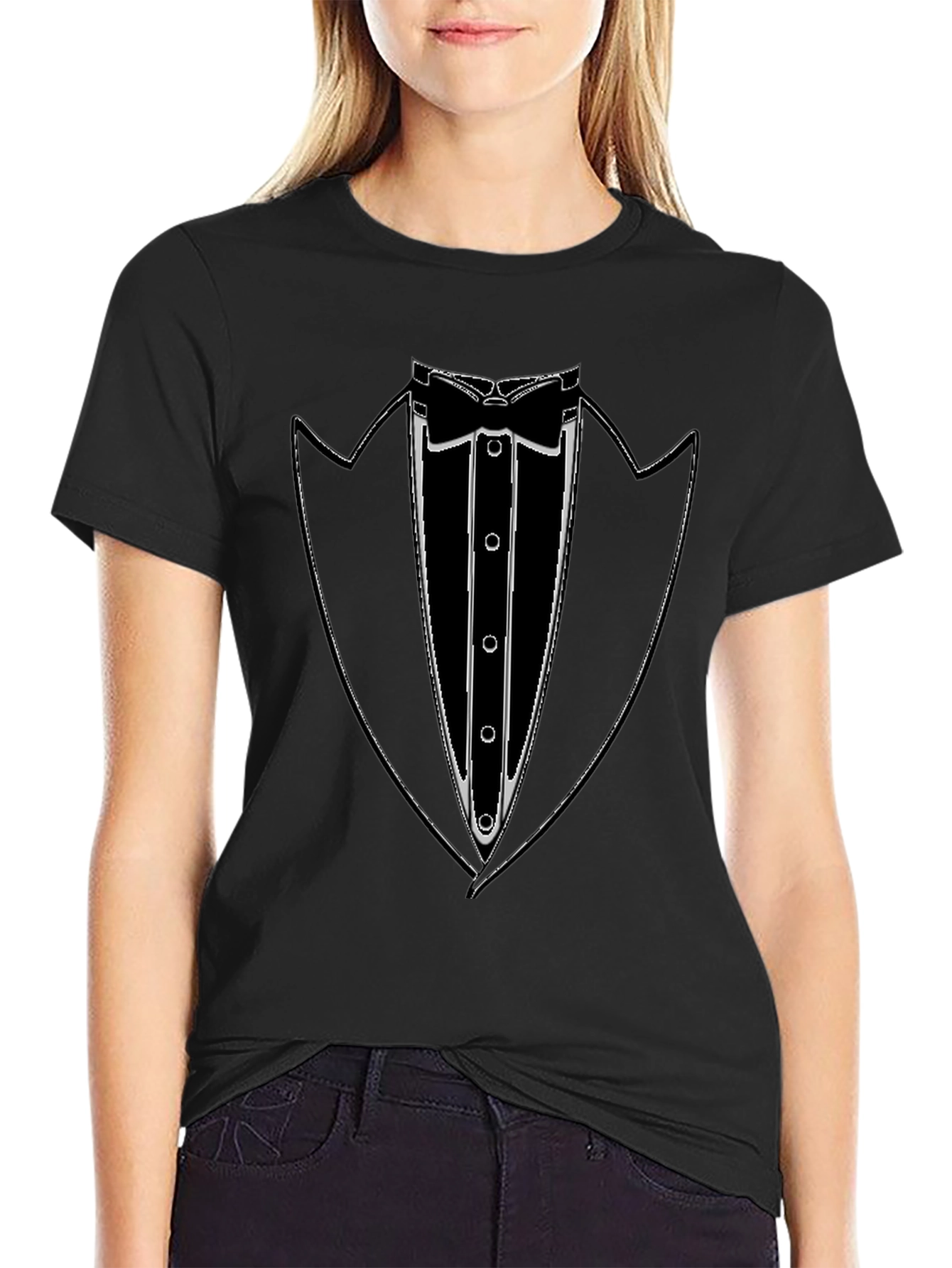 Black Tuxedo T-Shirt - Dressy Casual Style view 2