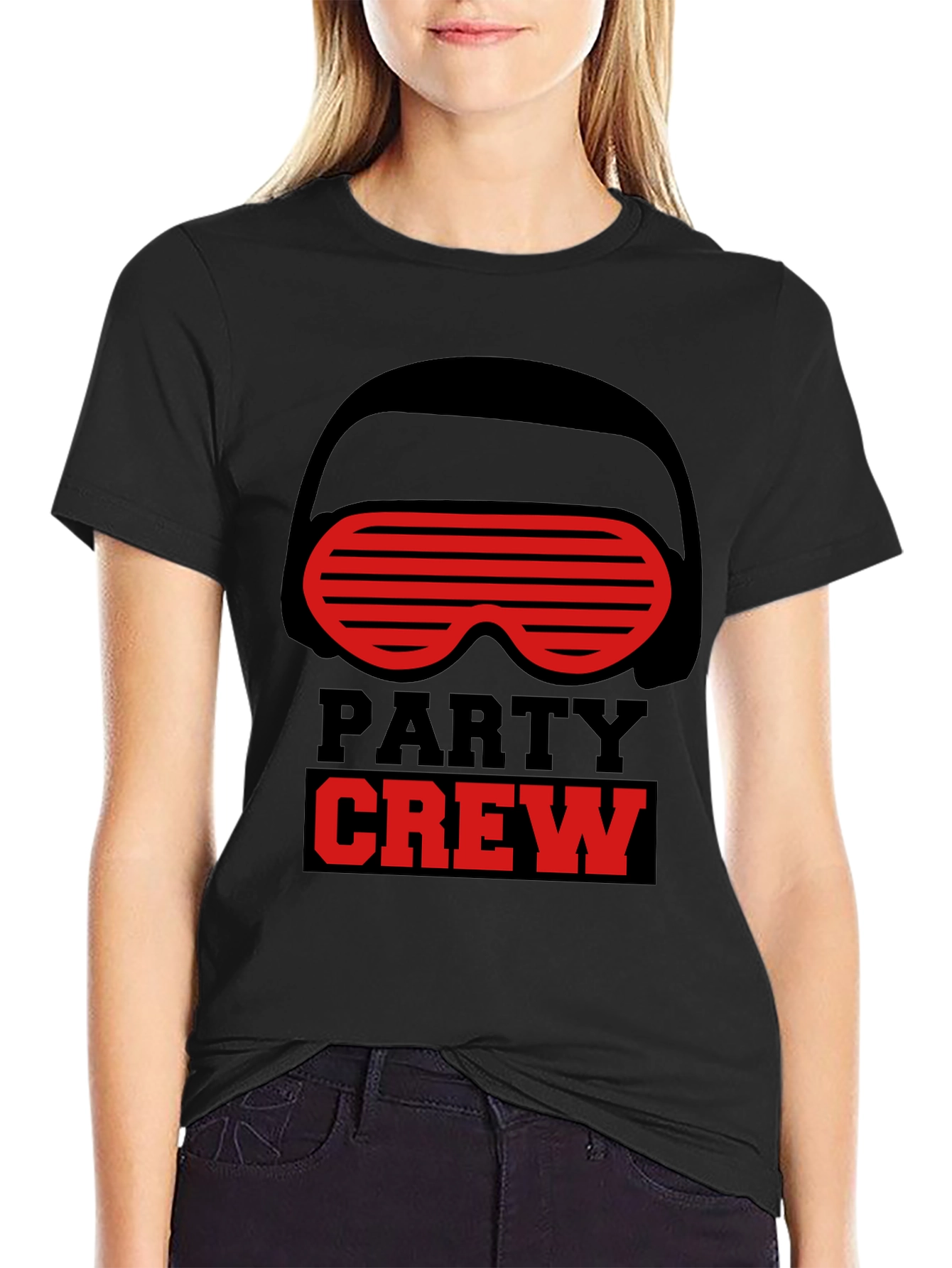 Black Party Crew Graphic T-Shirt - Black Crew Neck Tee view 2