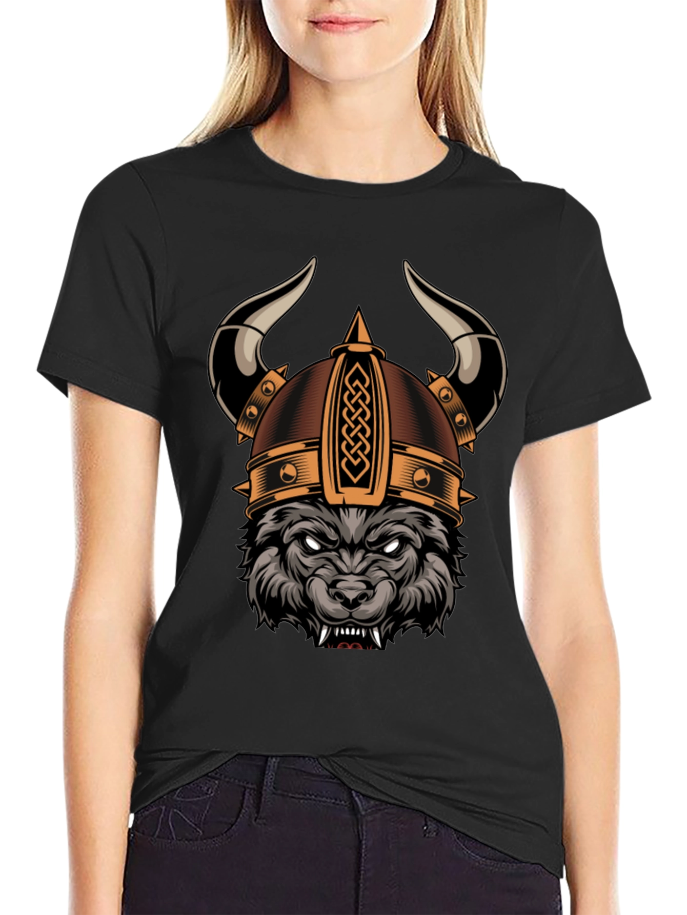 Black Viking Wolf Graphic Tee - Black view 2