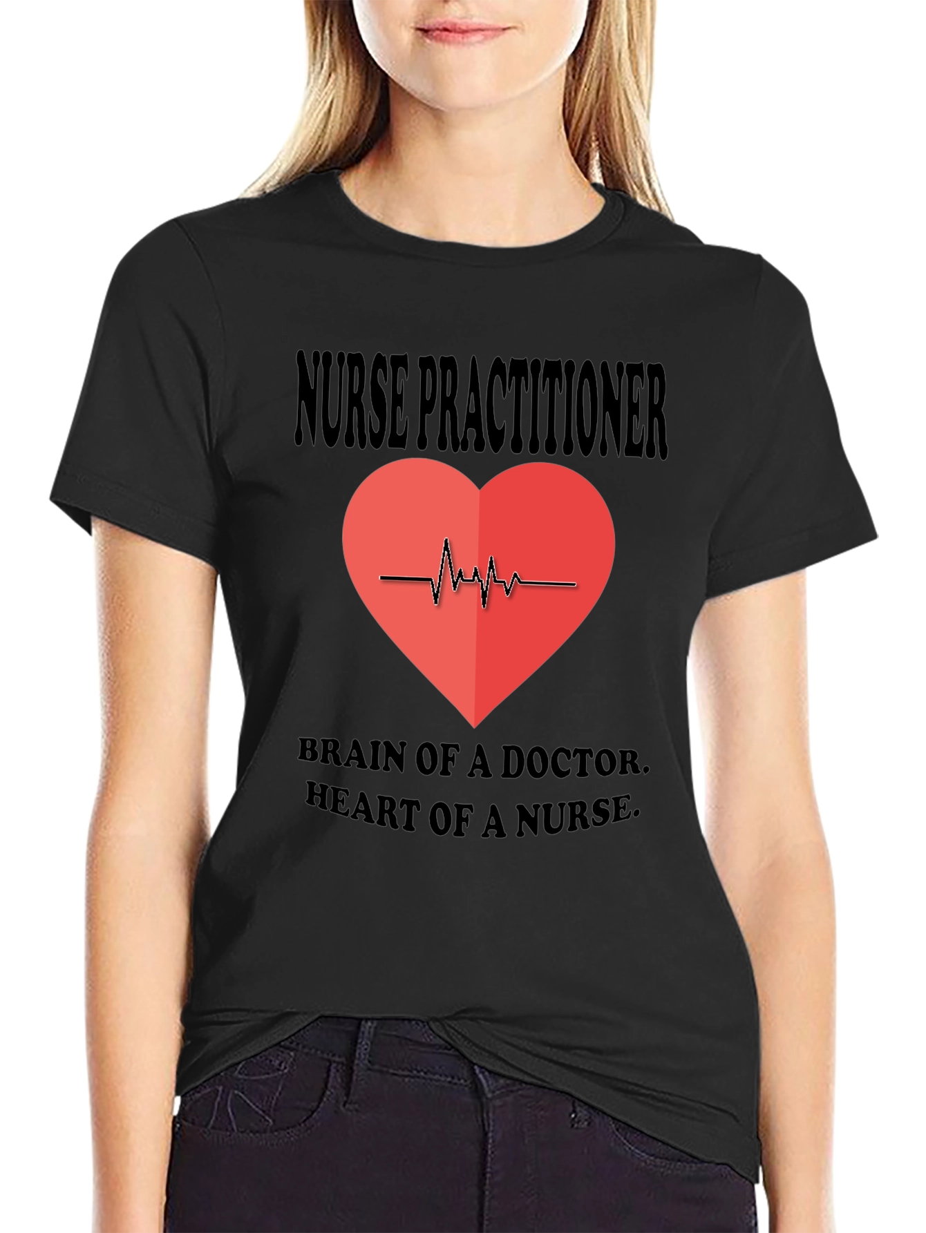 Black Nurse Practitioner Heartbeat T-Shirt view 2